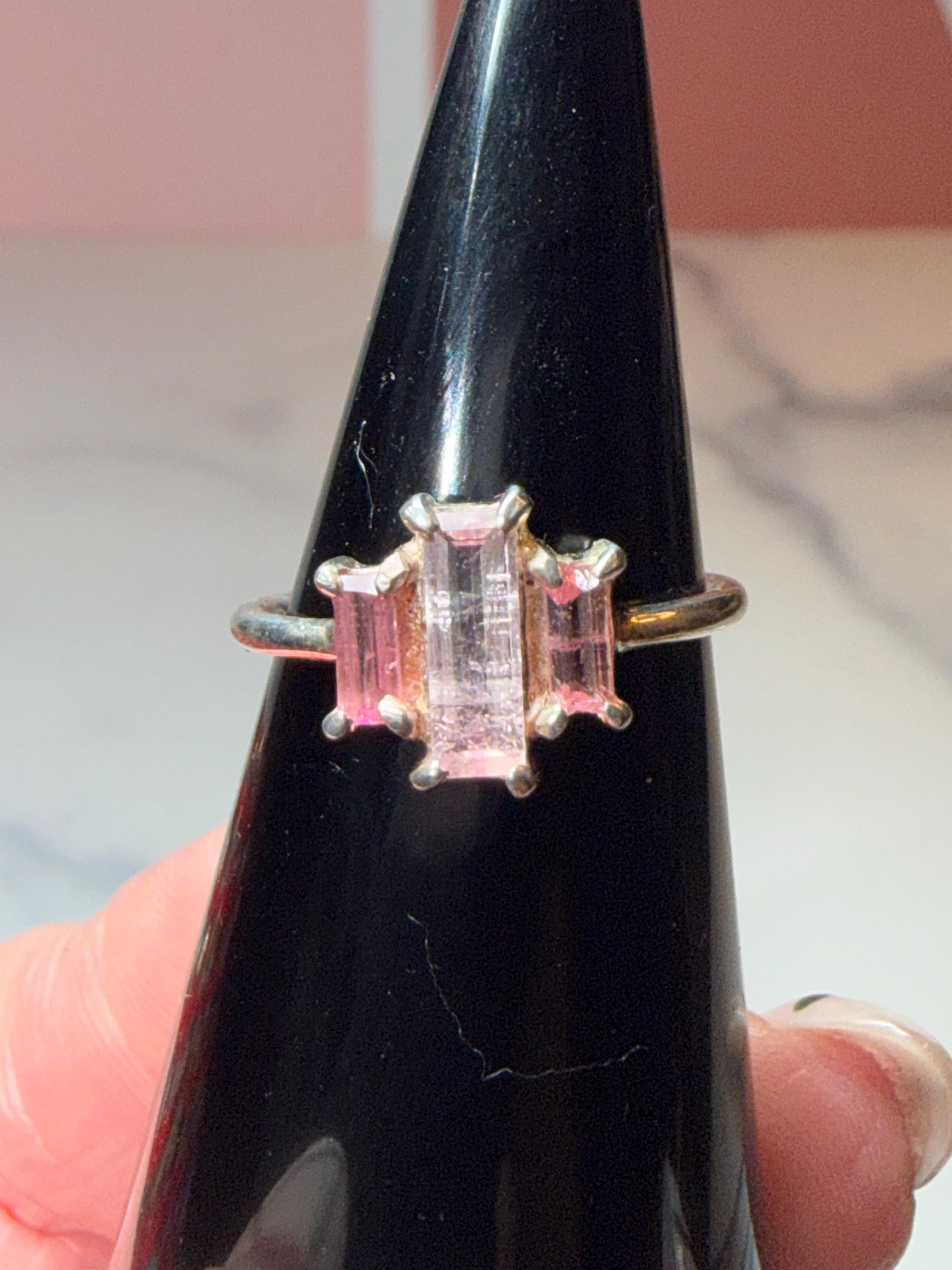 Faceted Pink Tourmaline Sterling Silver Ring • Dainty Boho Gemstone Jewelry (size 7) 2