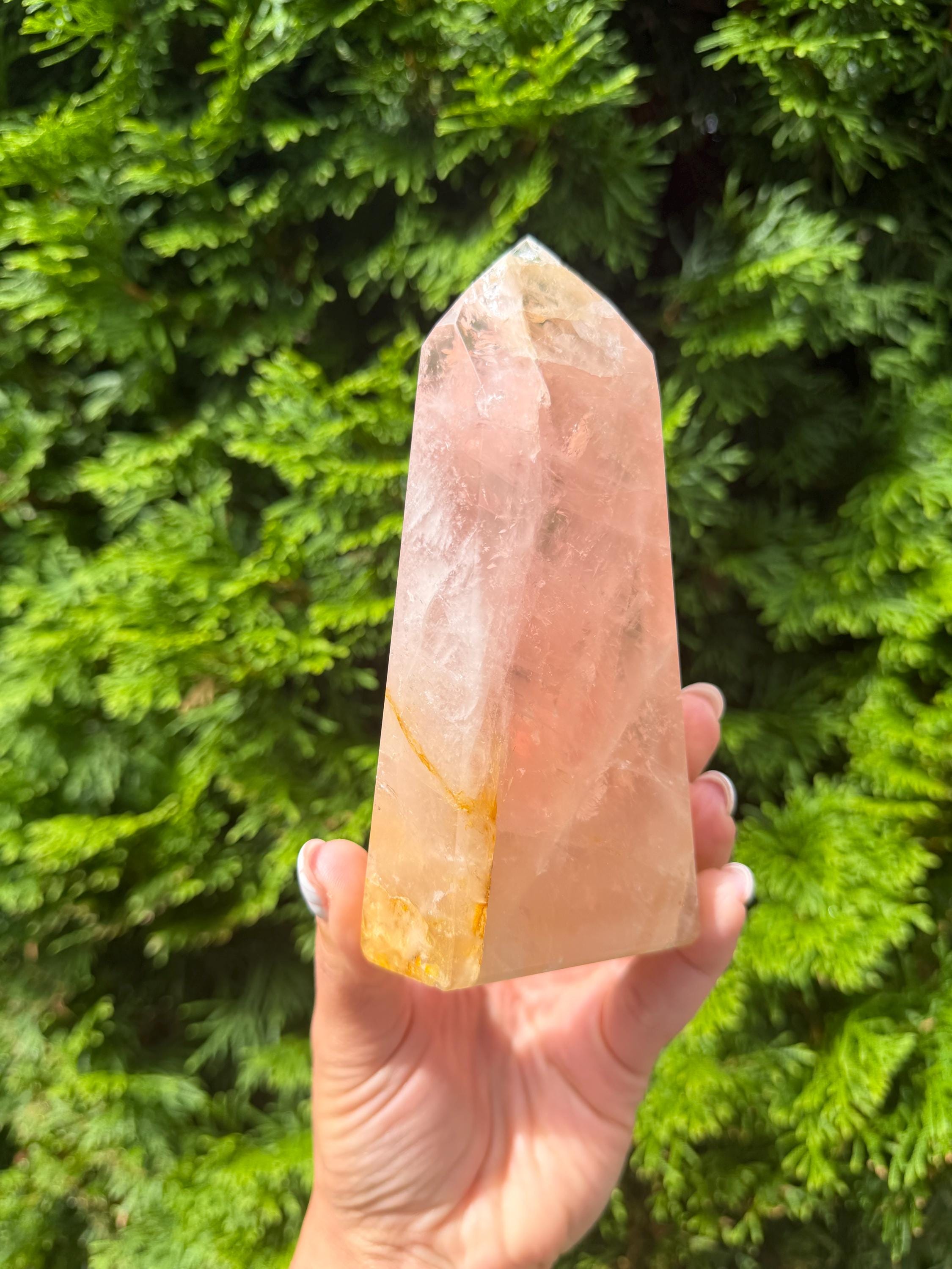 Rose Quartz & Golden Healer Tower from Brazil: Polished Quartz Point 2