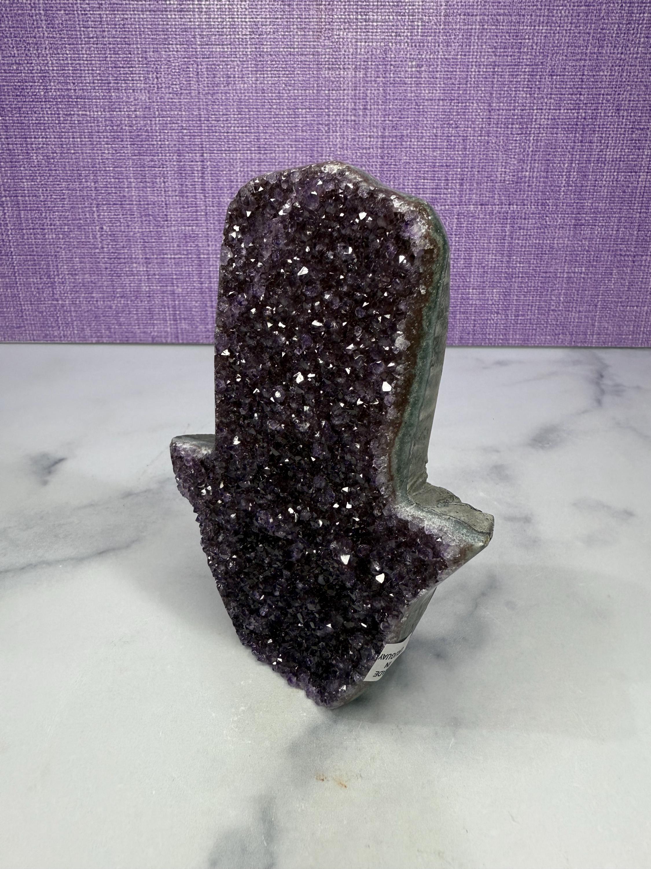 Large Amethyst Druzy Hamsa Hand Carving • Spiritual Protection, Peace Decor 5