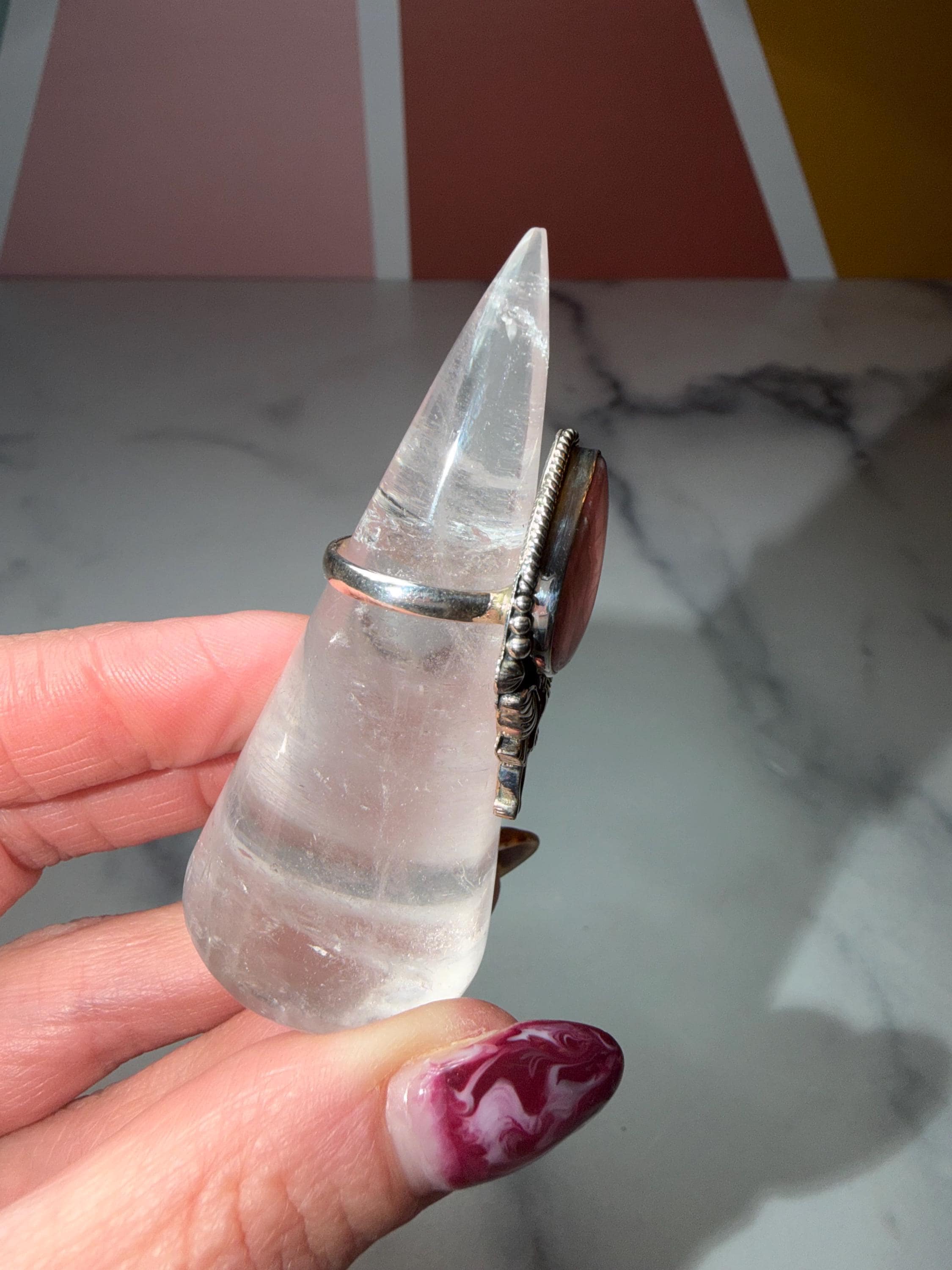 Rhodochrosite Luna Moth Ring • Sterling Silver Celestial Statement Jewelry (size 7) 10