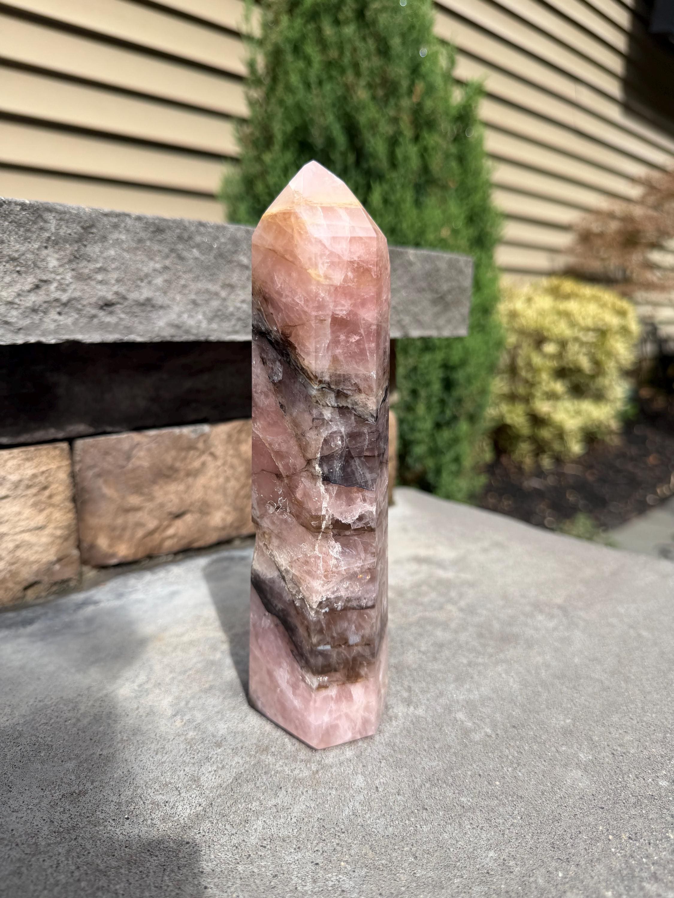 XL Rose Quartz Tower with Black Mineral Inclusions 8