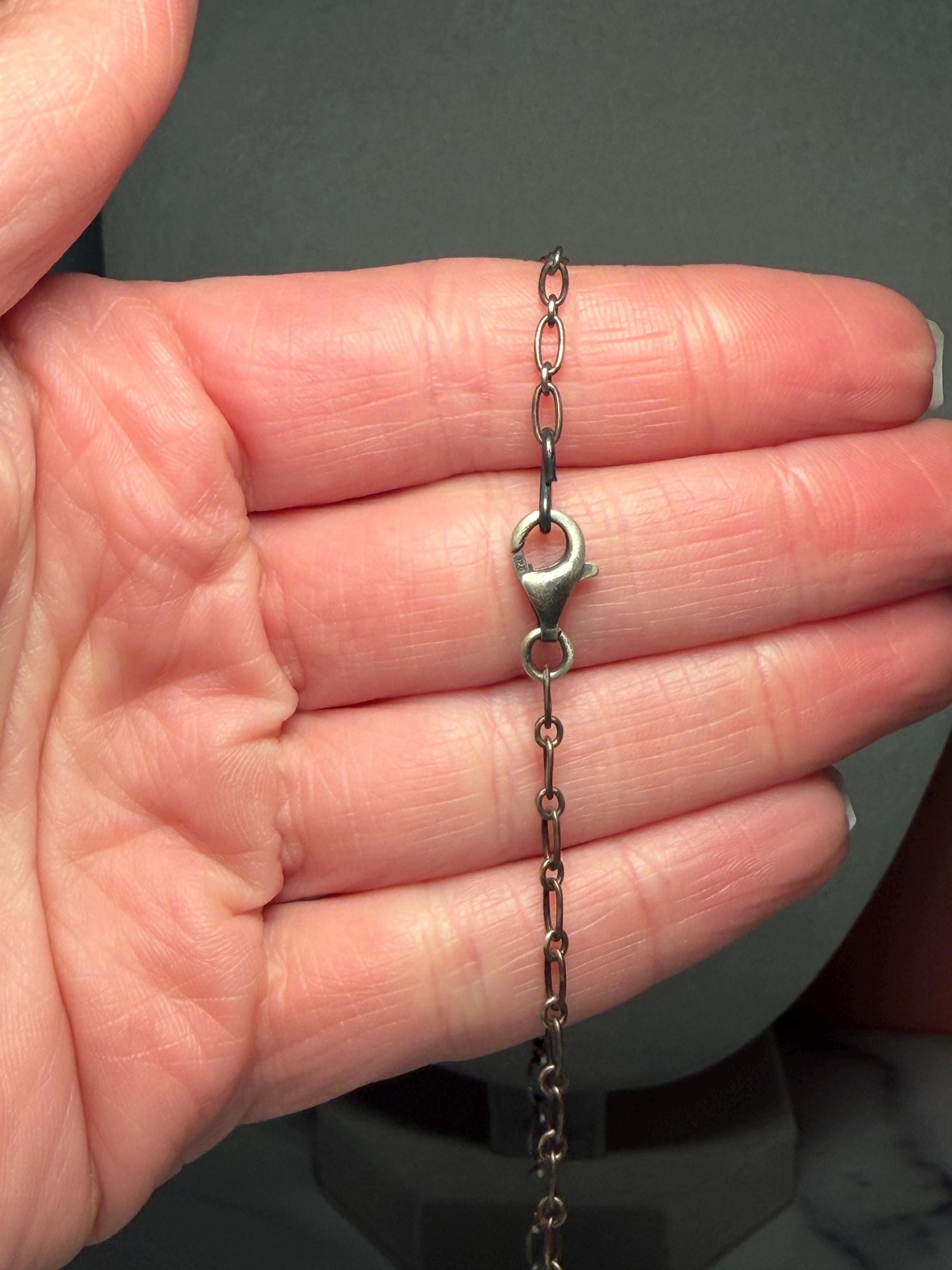 White Buffalo Bar Necklace, 19 Inch Sterling Silver, Native Stamped Statement Jewelry 7
