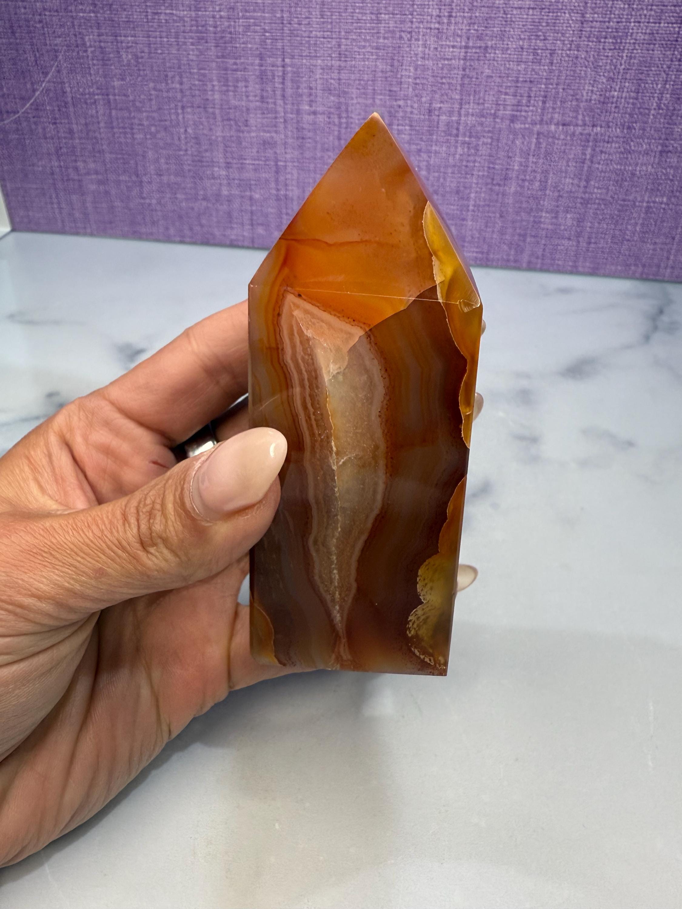 Druzy Carnelian Crystal Tower, Fiery Orange Healing Stone Point, Spiritual Decor, Meditation Obelisk 4