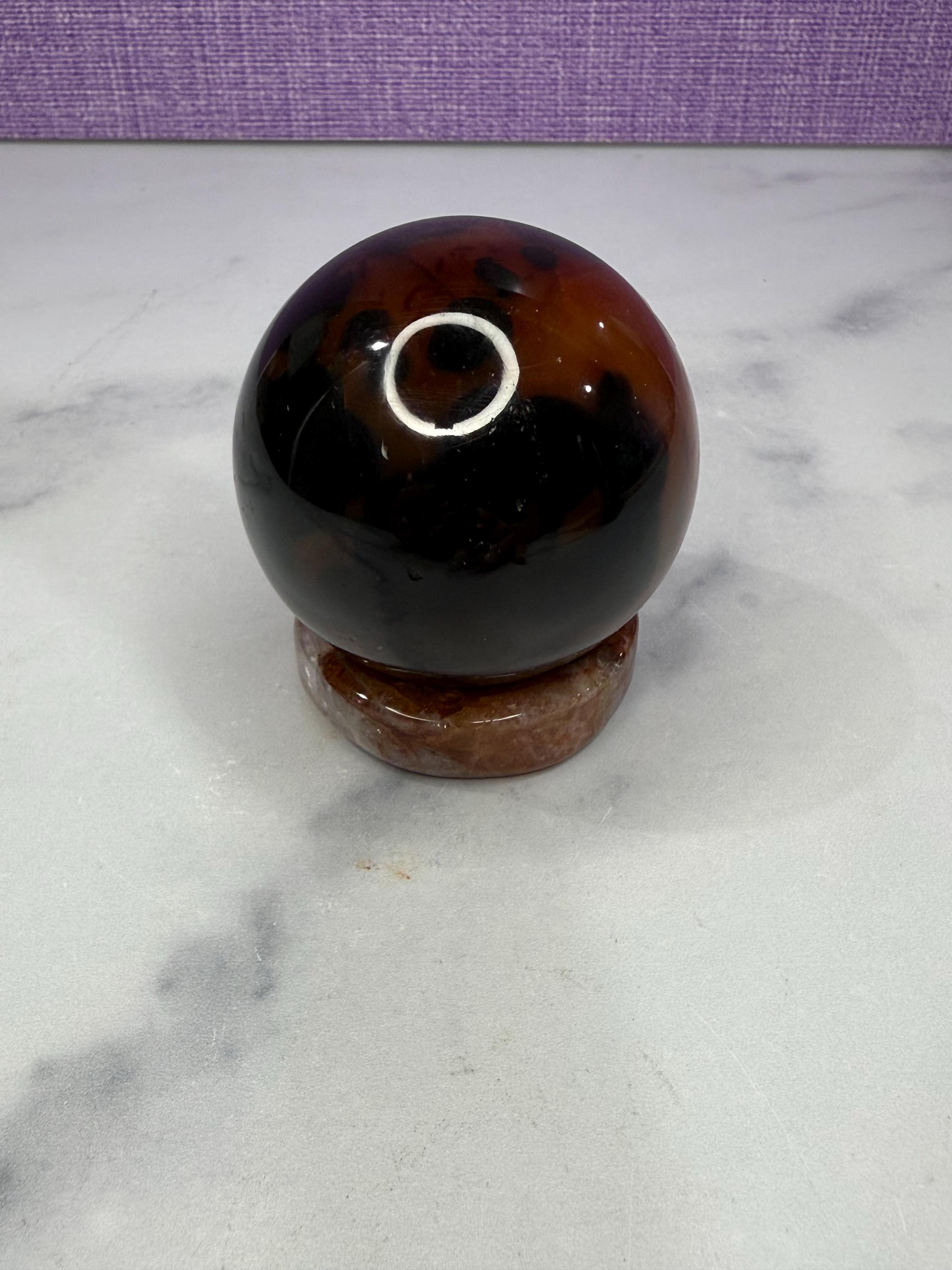 Dark Carnelian Agate Sphere • Druzy Crystal Orb, Madagascar Gemstone (61mm) 8
