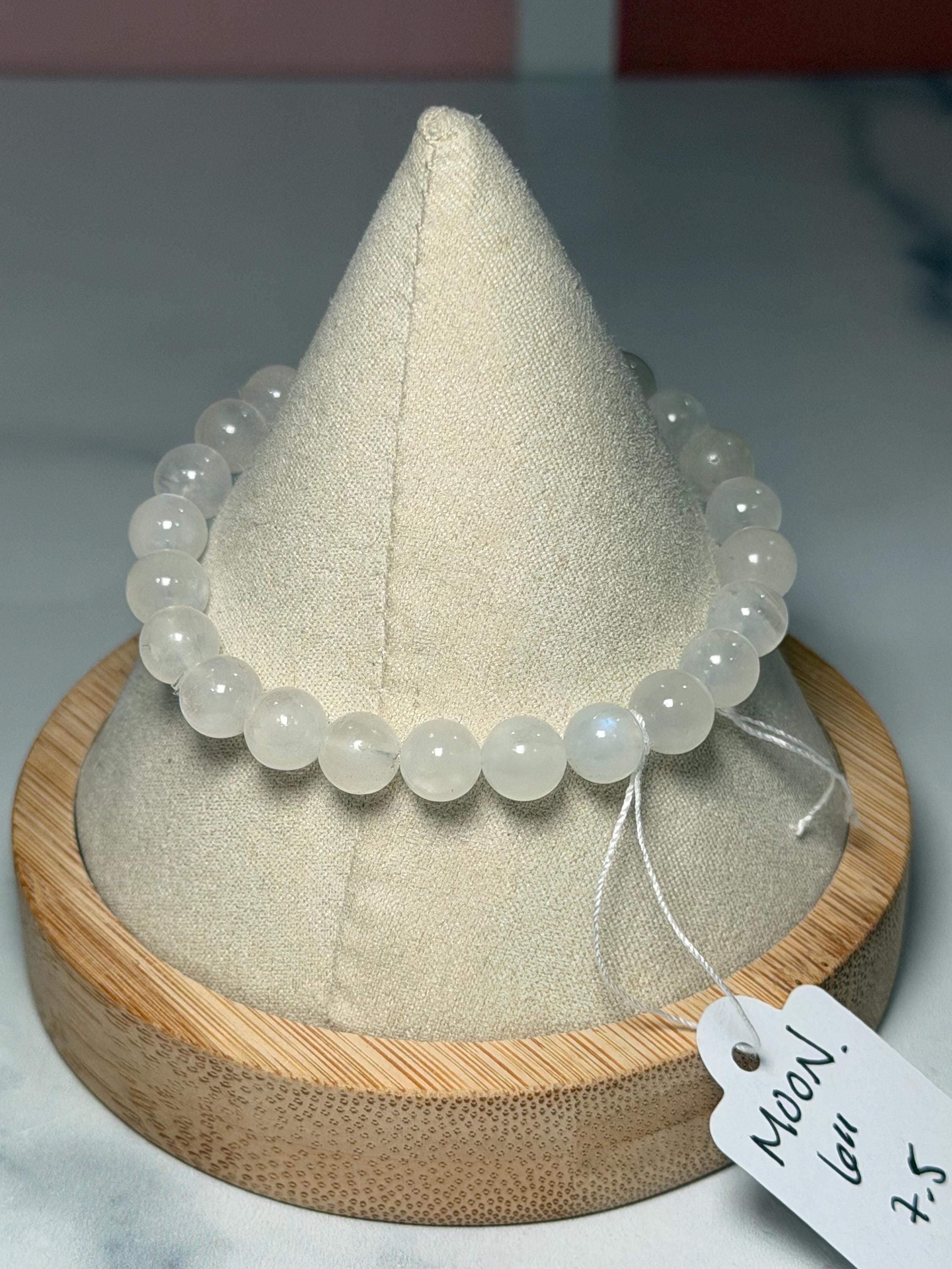 Flashy White Moonstone Beaded Bracelet • Crystal Healing Jewelry • Intuition & Feminine Energy 2