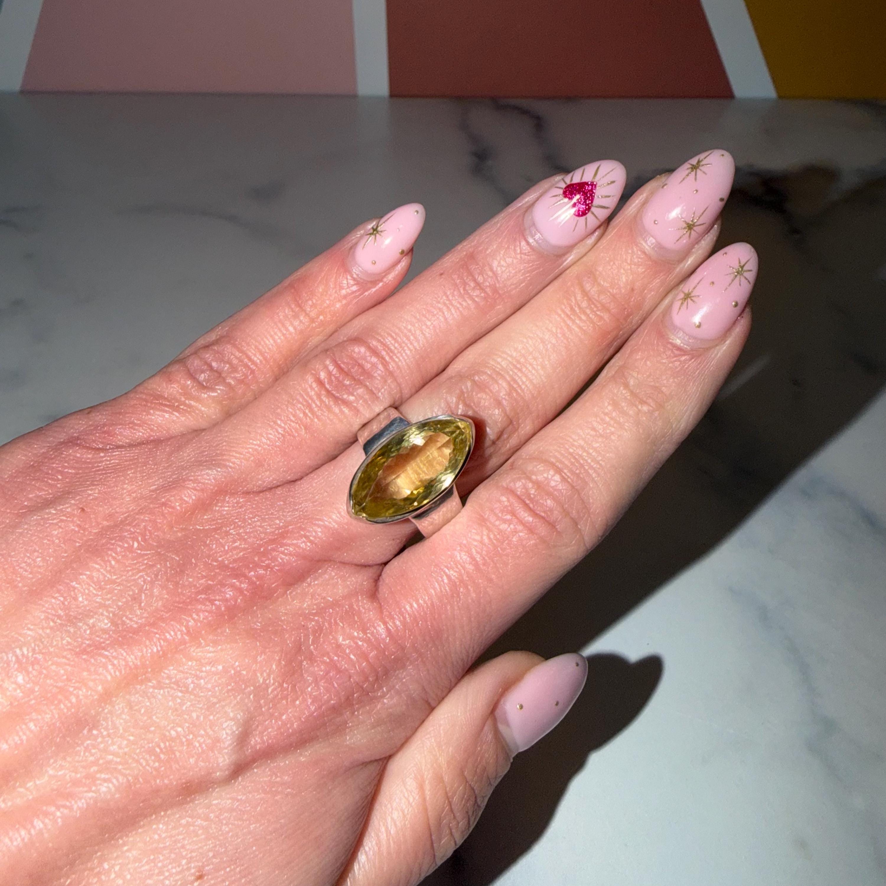 Marquise Citrine Ring • 925 Sterling Silver • Size 7.5 • Yellow Gemstone Statement Ring • Boho Jewelry 2