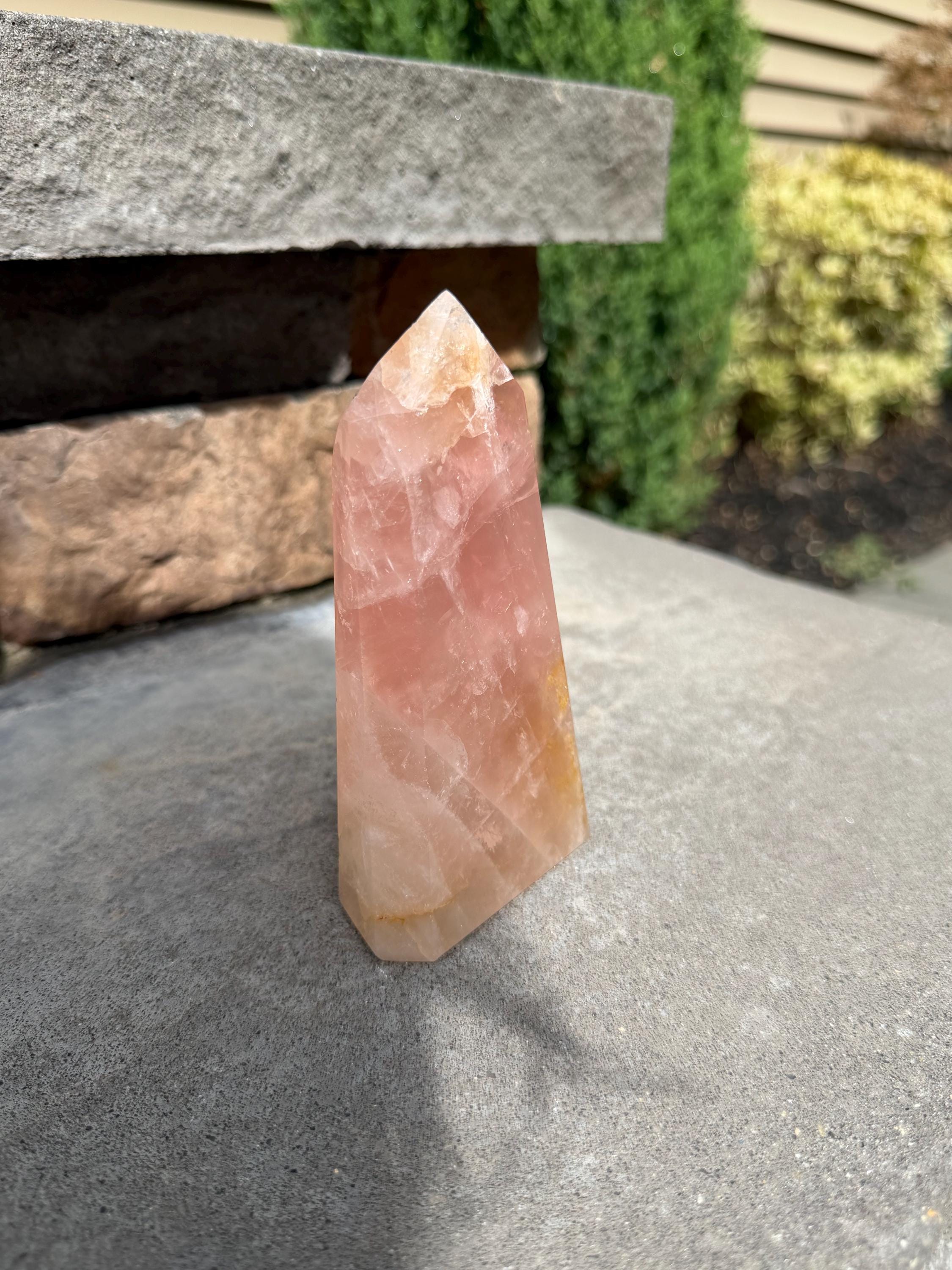 Rose Quartz & Golden Healer Tower from Brazil: Polished Quartz Point 15
