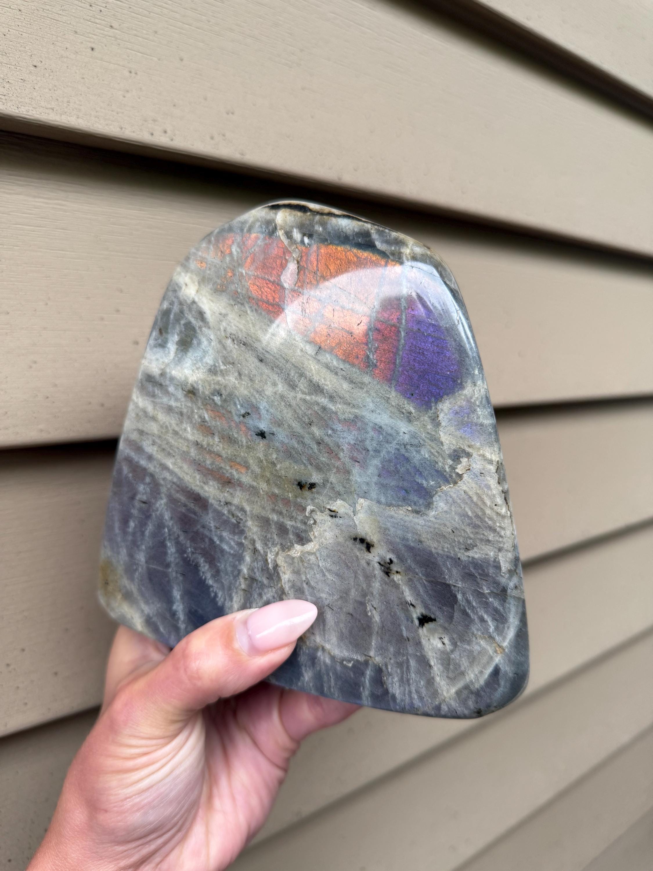 Large Labradorite Freeform Crystal • Polished Sunset Flash, Intuition Stone, Spiritual Decor 5