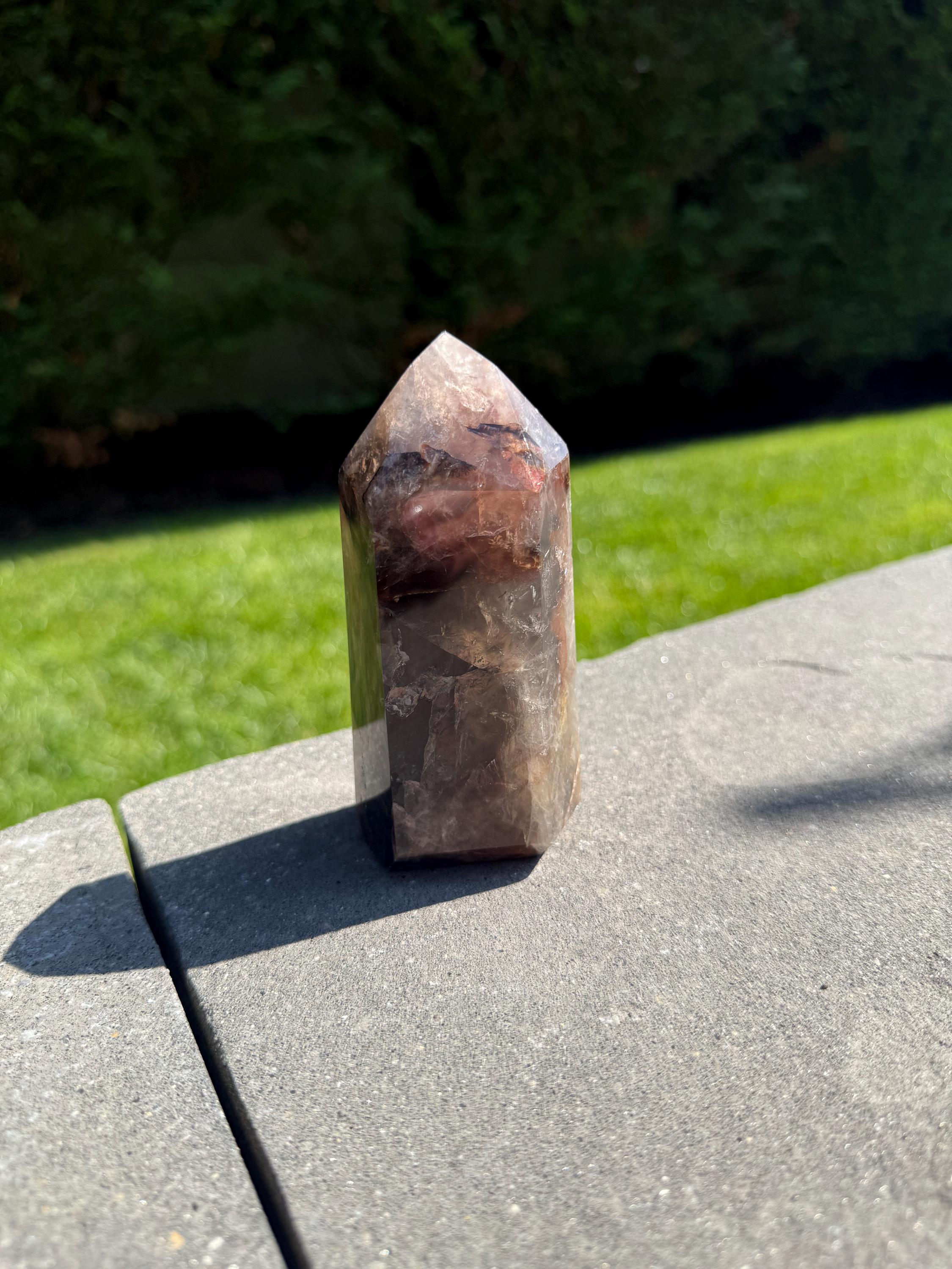 Fire Quartz & Smoky Quartz Crystal Tower from Madagascar: Grounding and Energizing Stone Point 11