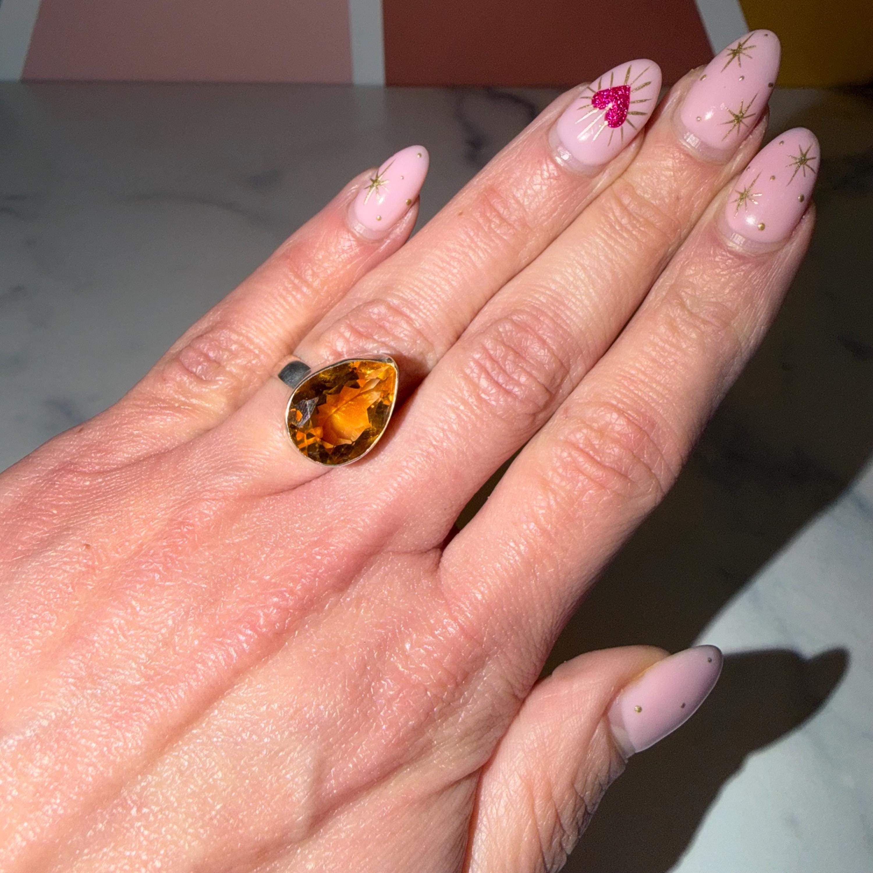 Faceted Citrine Ring • 925 Sterling Silver • Size 6 • Yellow Gemstone Statement Ring • Boho Jewelry 4