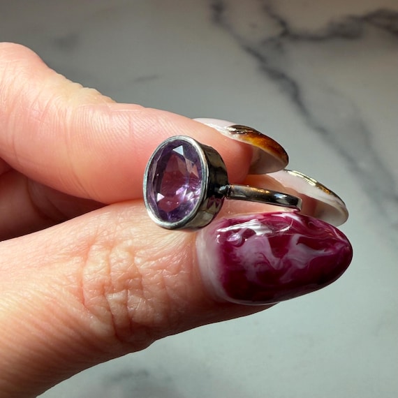 Faceted Amethyst Solitaire Ring: 925 Sterling Sil… - image 7