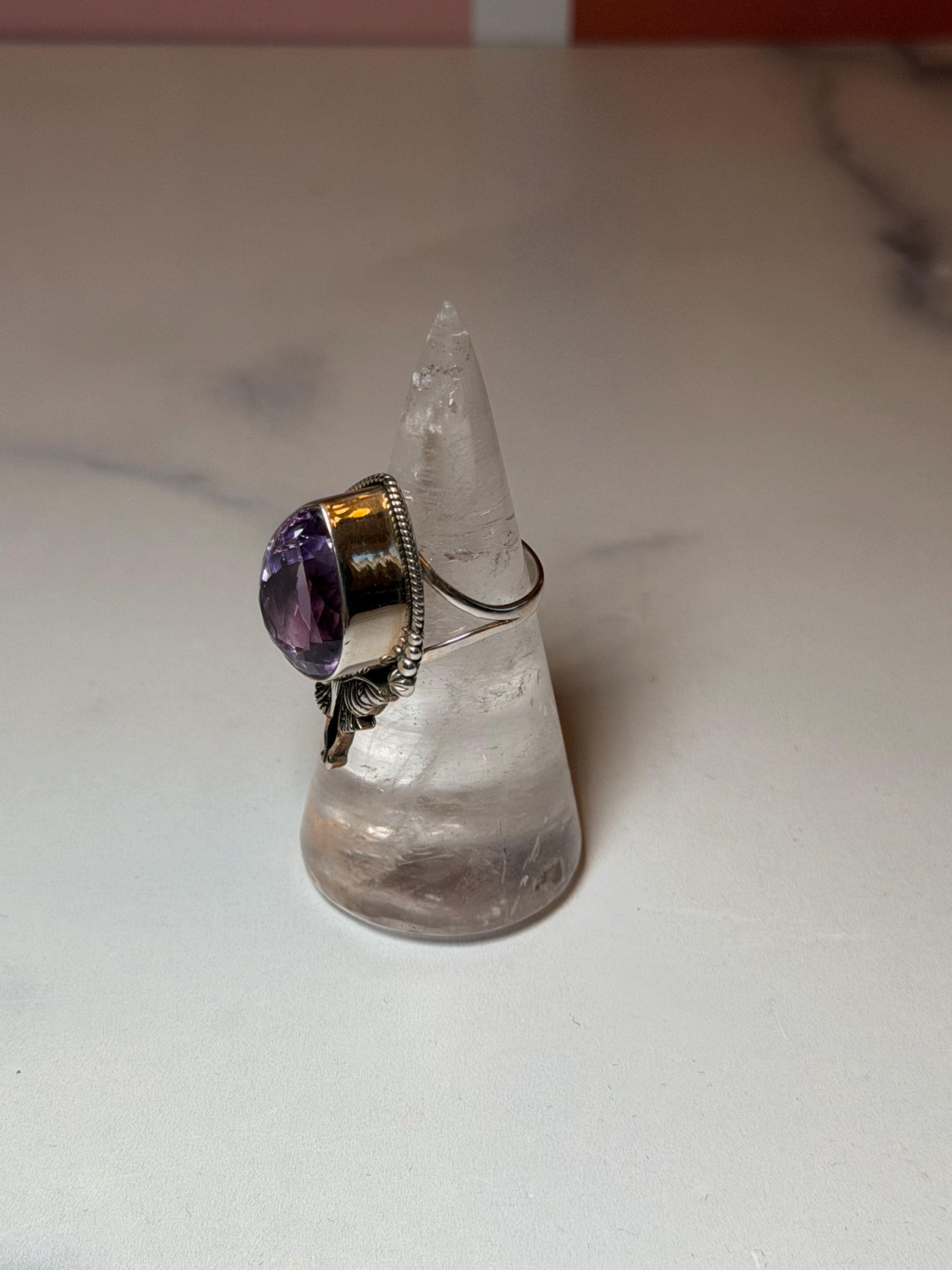 Faceted Amethyst Luna Moth Ring • Sterling Silver • Gothic Boho Crystal Statement Jewelry (size 7) 9