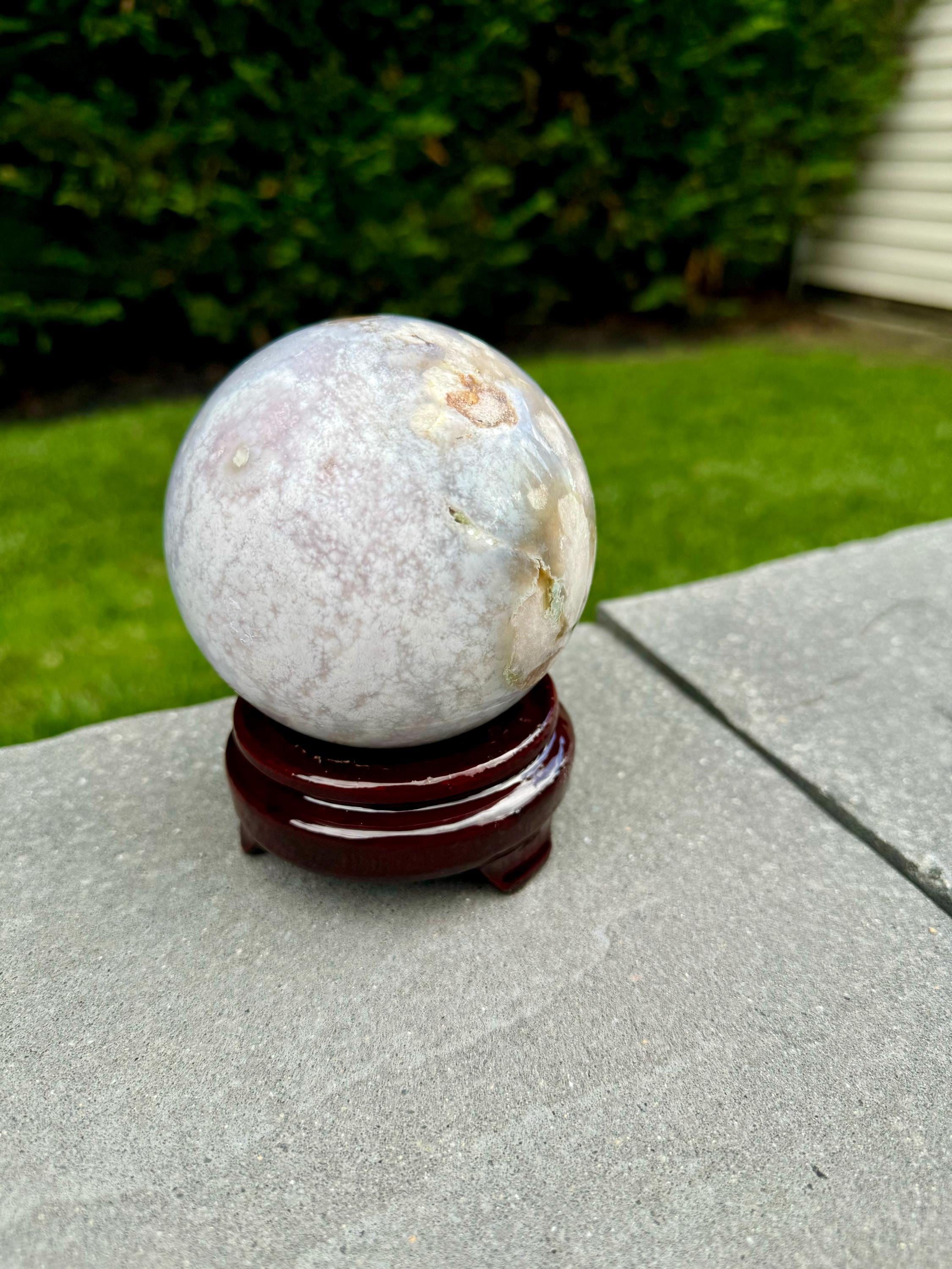 Flower Agate Crystal Sphere, Carnelian Amethyst Orb, Large Natural Stone Decor 8