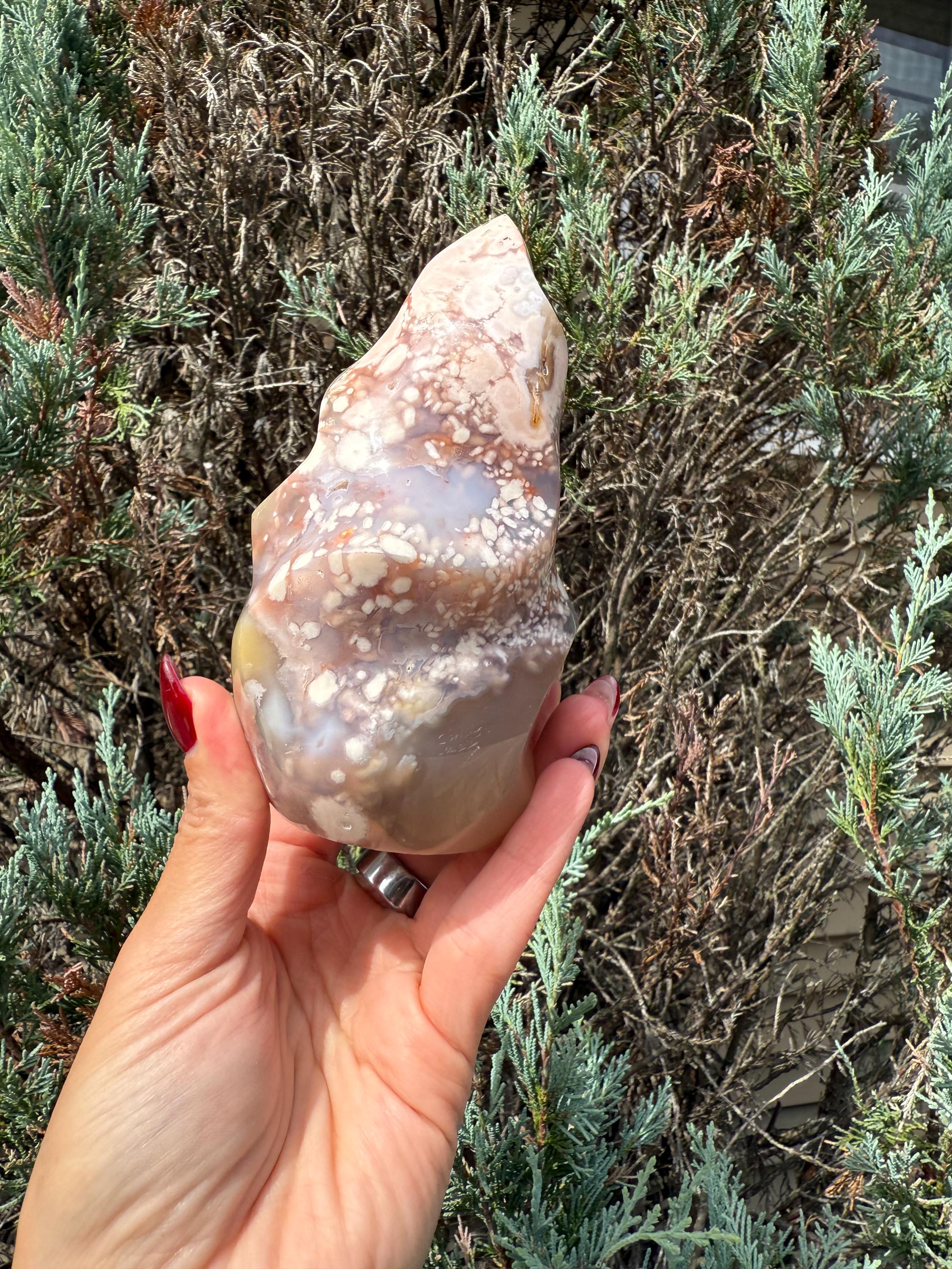 Flower Agate Flame Carving • Crystal Flame • Natural Healing Stone • Freeform Gemstone Sculpture • Spiritual Decor 3