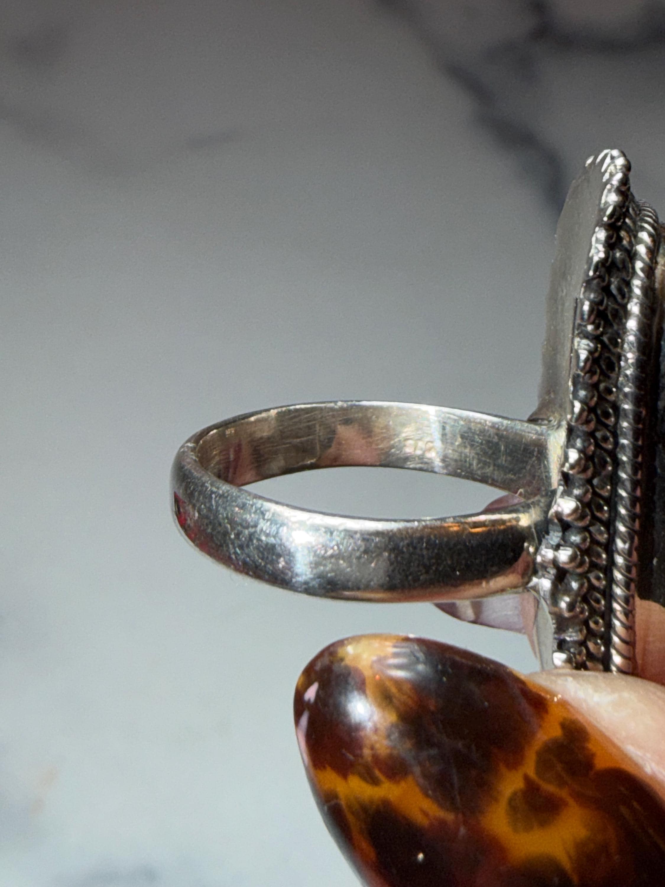 Sterling Silver Tourmaline Quartz Ring • Size 7 Statement Gemstone Boho Jewelry 10