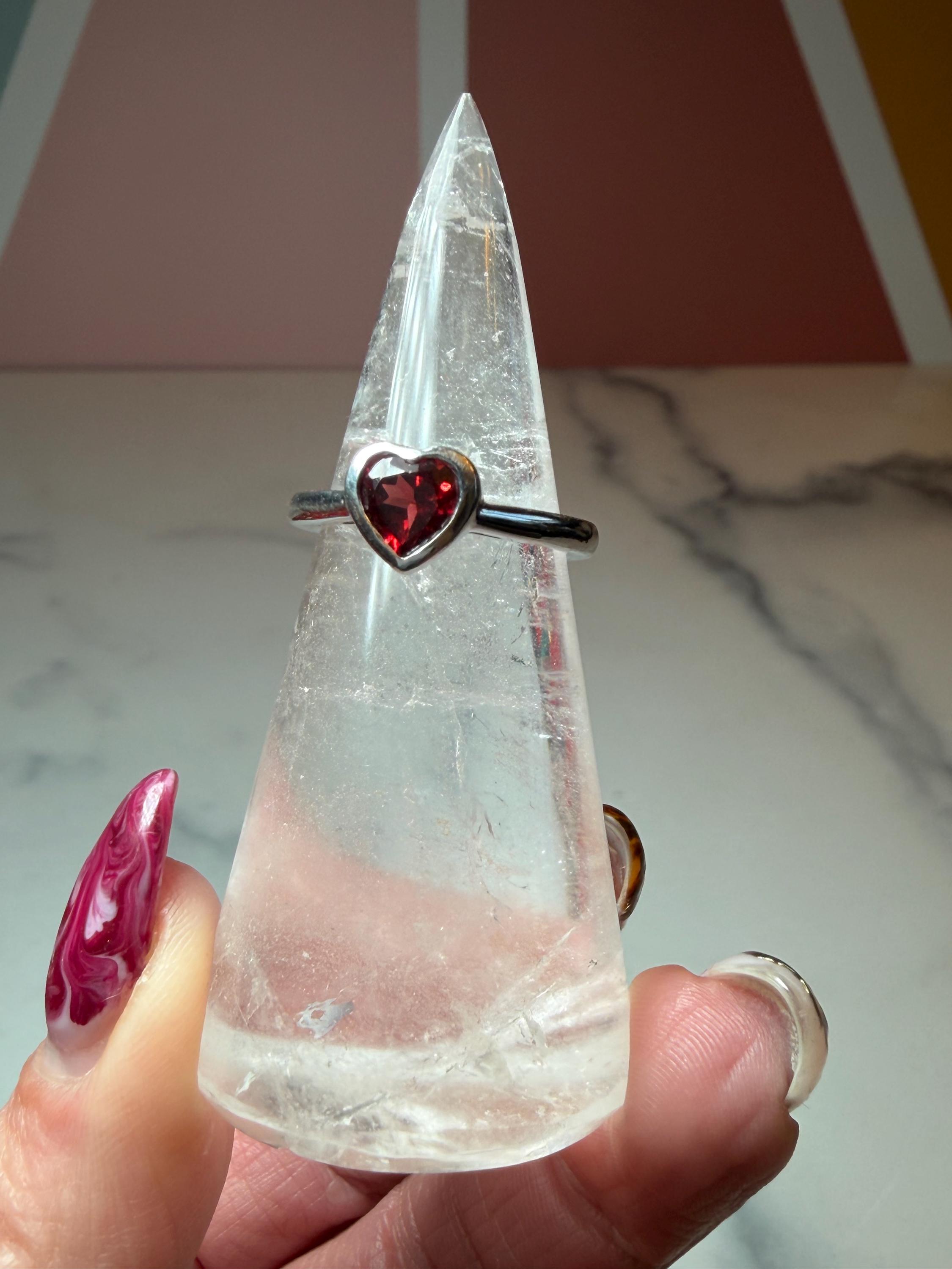 Faceted Garnet Heart Ring • Dainty Sterling Silver Boho Jewelry (size 6.25) 8