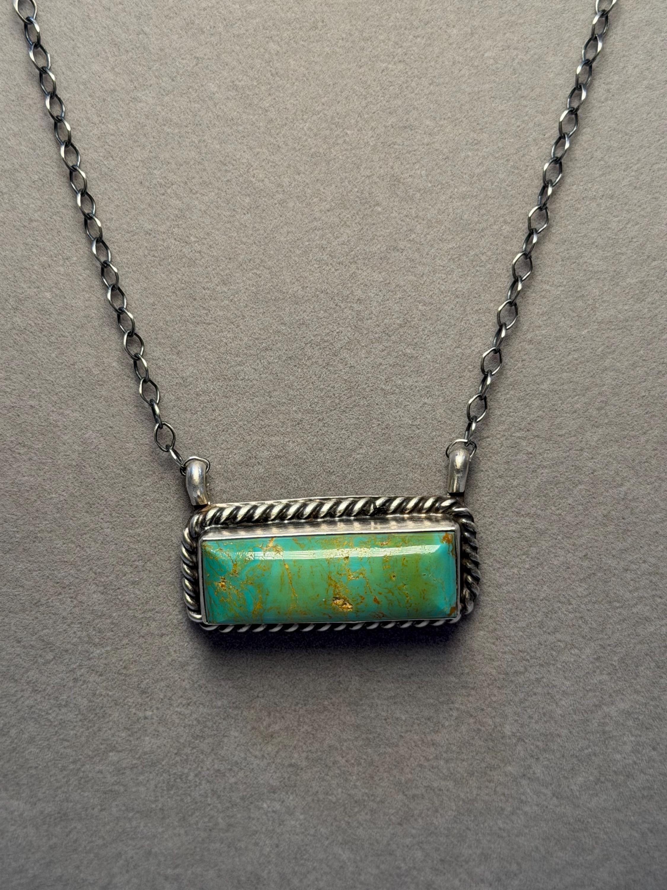 Donovan Skeets Kingman Turquoise Bar Necklace, Sterling Silver Southwest Stamped 925 4