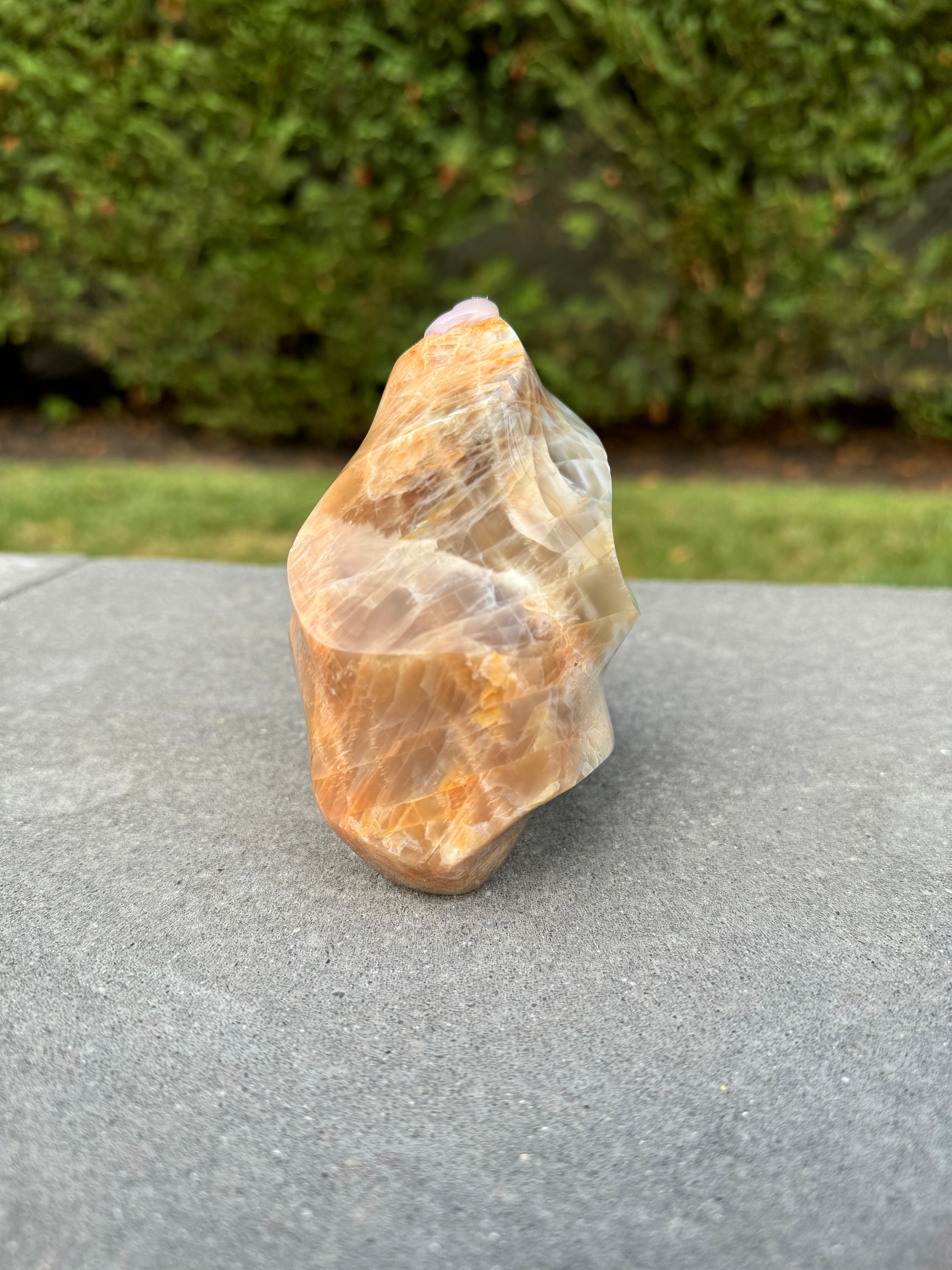 Flashy Peach Moonstone Flame Carving • Polished Crystal • Reiki Healing Stone • Spiritual Decor • Gemstone Sculpture 10