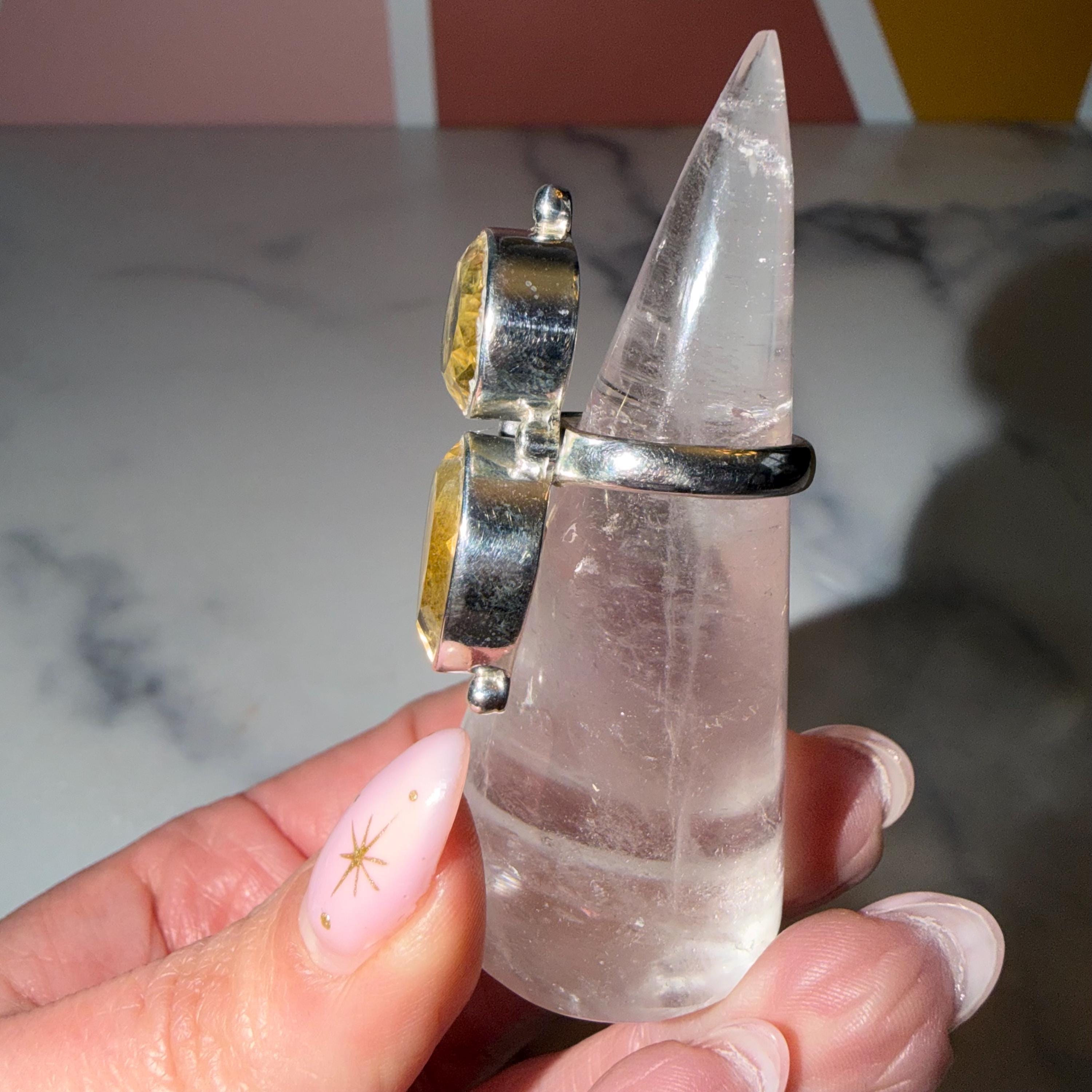 Whiskey Citrine Double Stone Ring • Sterling Silver • Boho Statement Jewelry (size 7) 4