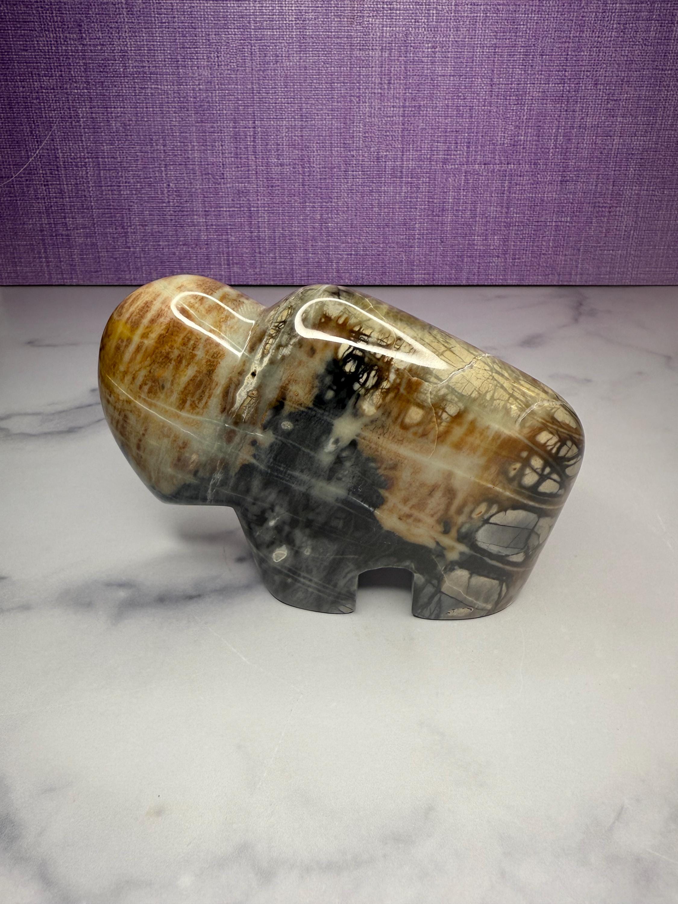 Picasso Jasper Buffalo Carving • Hand Carved Stone Bison Sculpture, Spiritual Decor 2