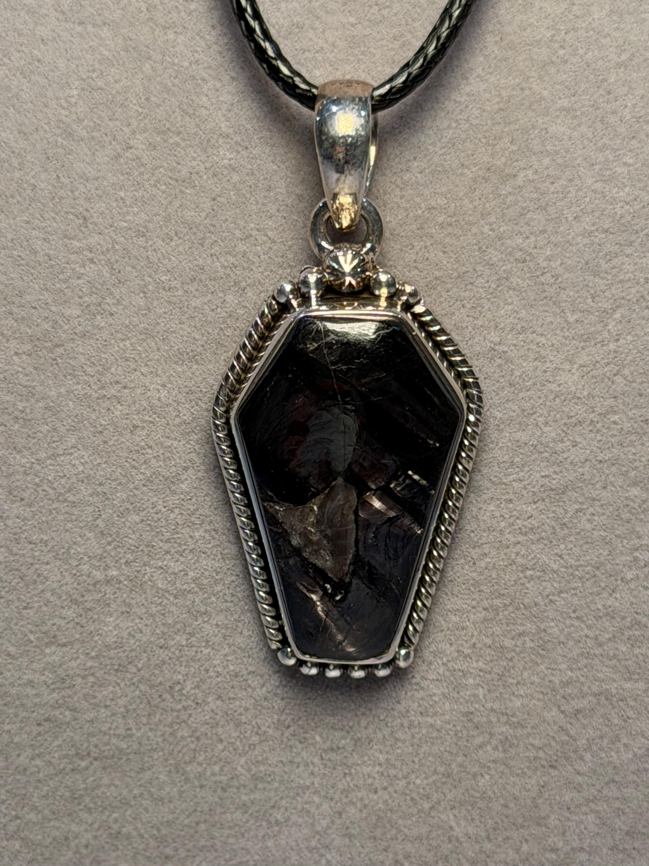 Hypersthene Coffin Pendant in 925 Sterling Silver by Bone and Branch, Gothic Crystal Necklace 6