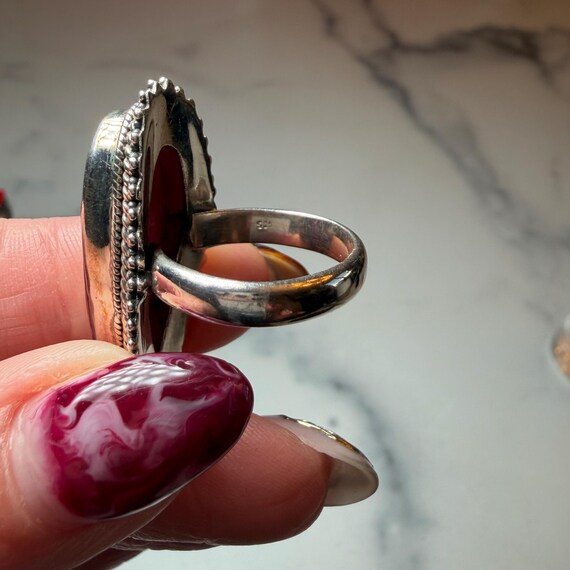 Large Faceted Ruby Teardrop Statement Ring: 925 S… - image 4