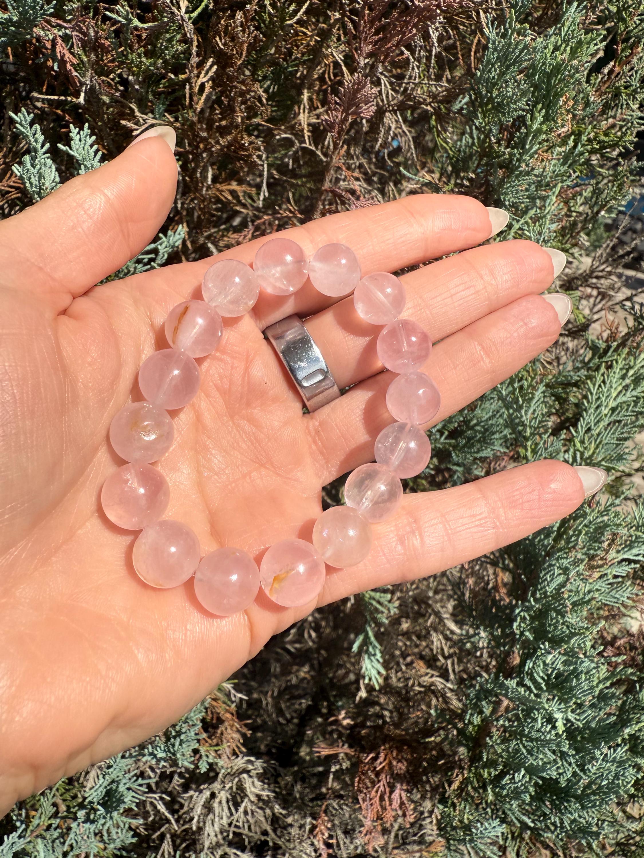 Rose Quartz Golden Healer Inclusions Stretch Bracelet, Love Energy Gemstone Jewelry (11mm) 9