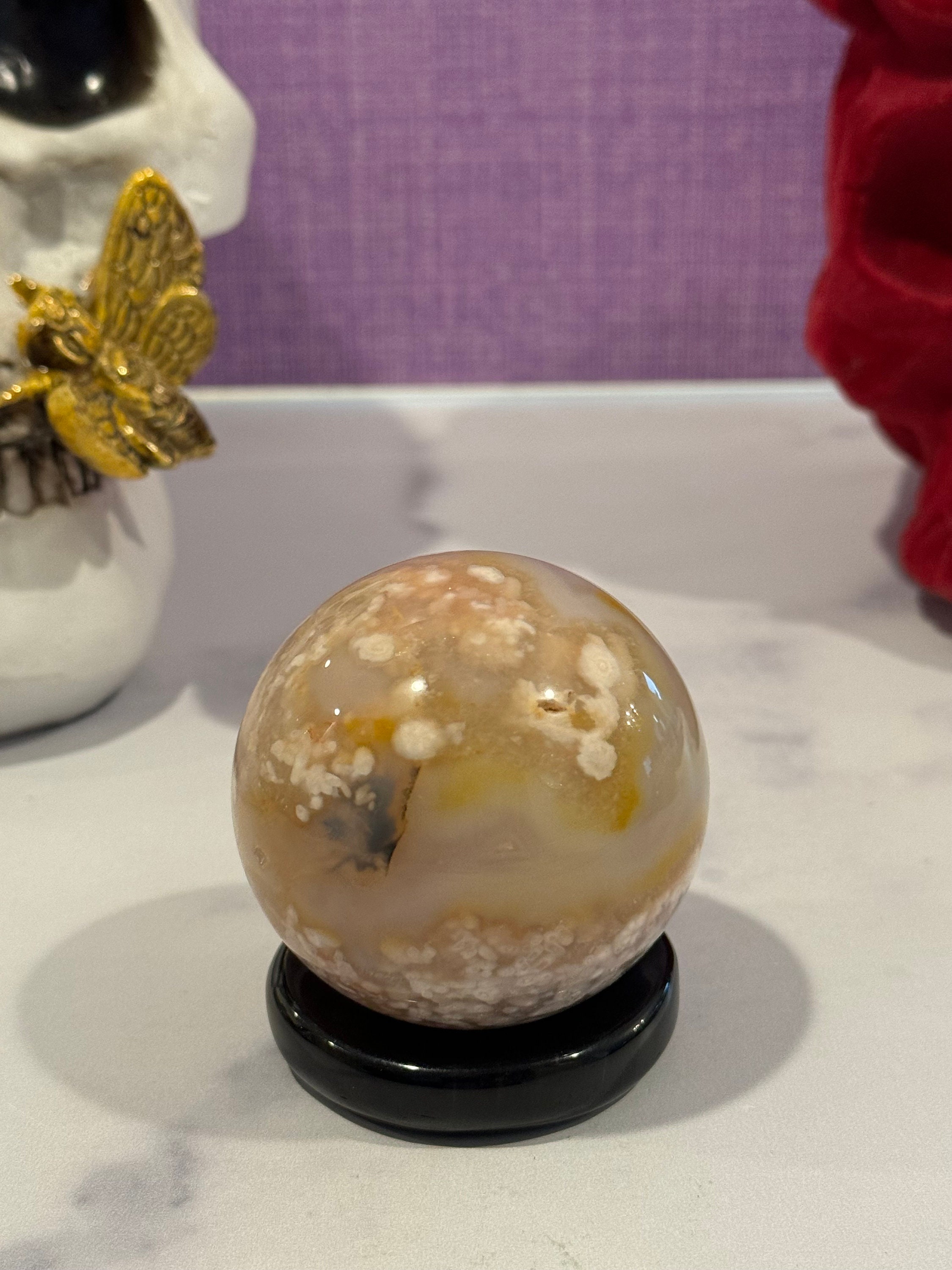 Flower Agate Sphere • 59mm • Plume Pattern Crystal • Polished Gemstone Ball • Healing Stone • Spiritual Decor 5