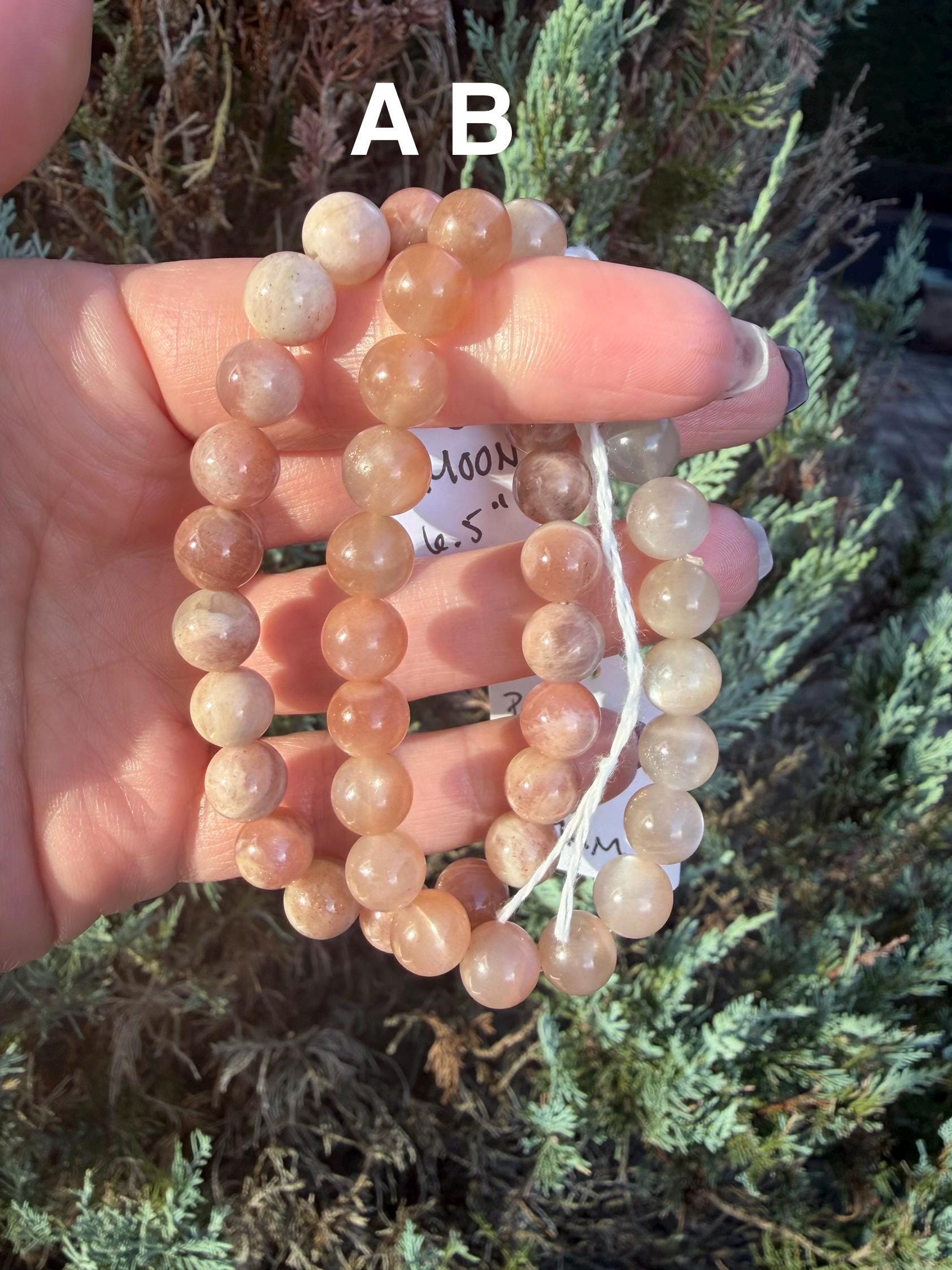 Mixed Peach Moonstone & Sunstone Beaded Bracelets • Crystal Healing Jewelry • Feminine Energy • Multiple Options