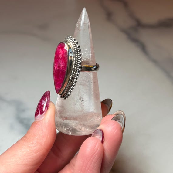 Large Faceted Ruby Teardrop Statement Ring: 925 S… - image 6