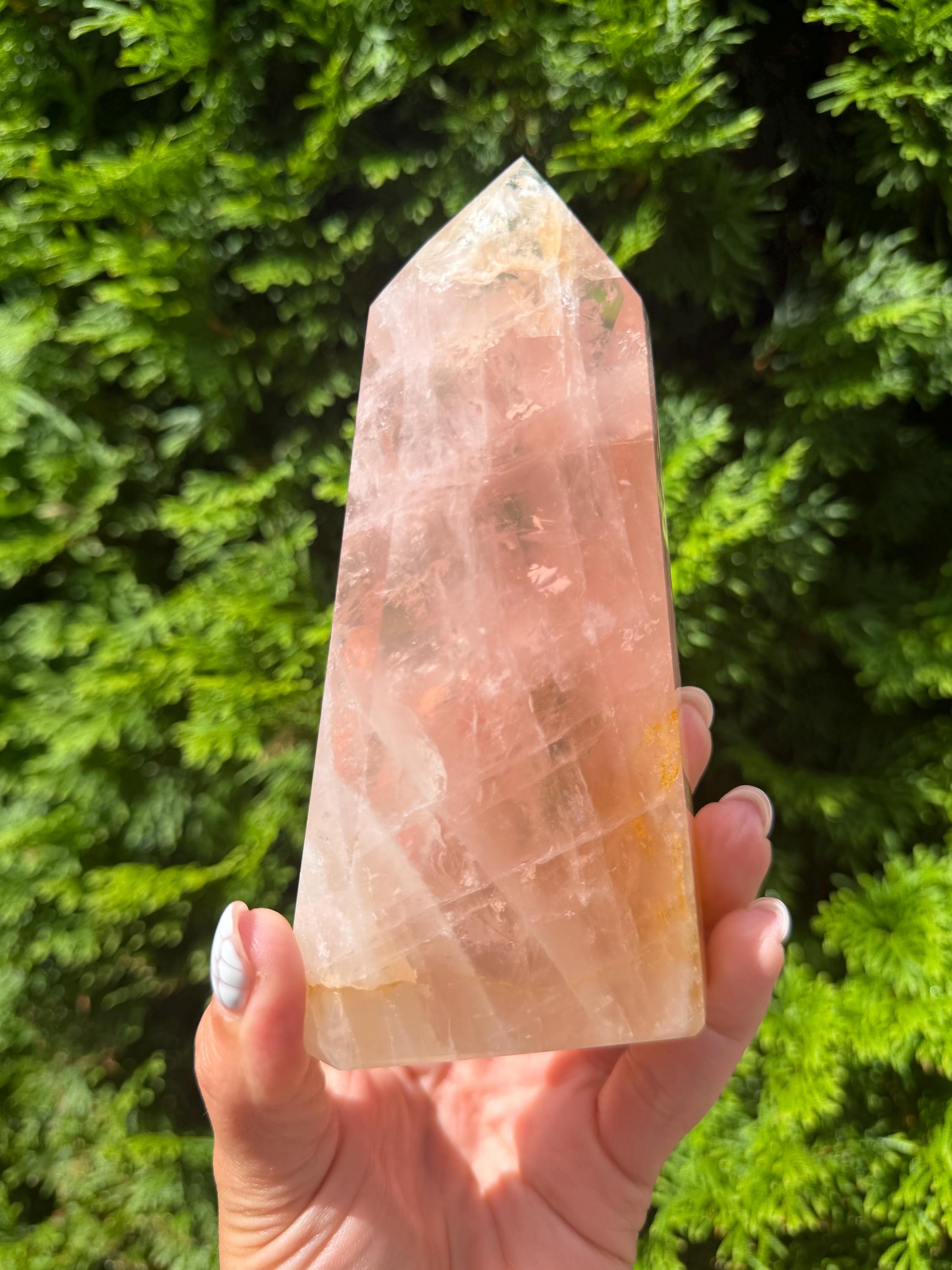 Rose Quartz & Golden Healer Tower from Brazil: Polished Quartz Point 3