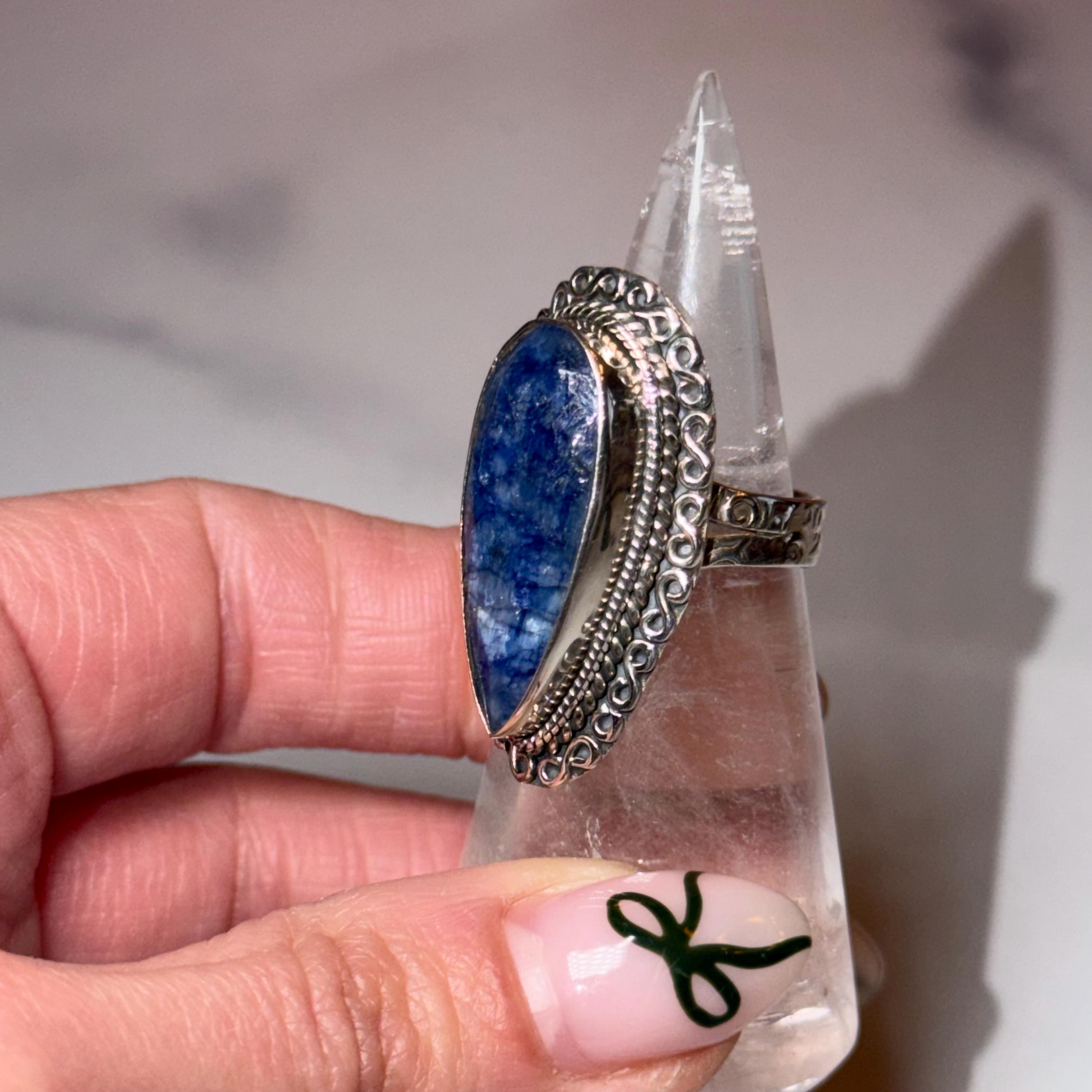 Large Blue Kyanite Statement Ring • Sterling Silver Double Shank Band (Size 7) 7