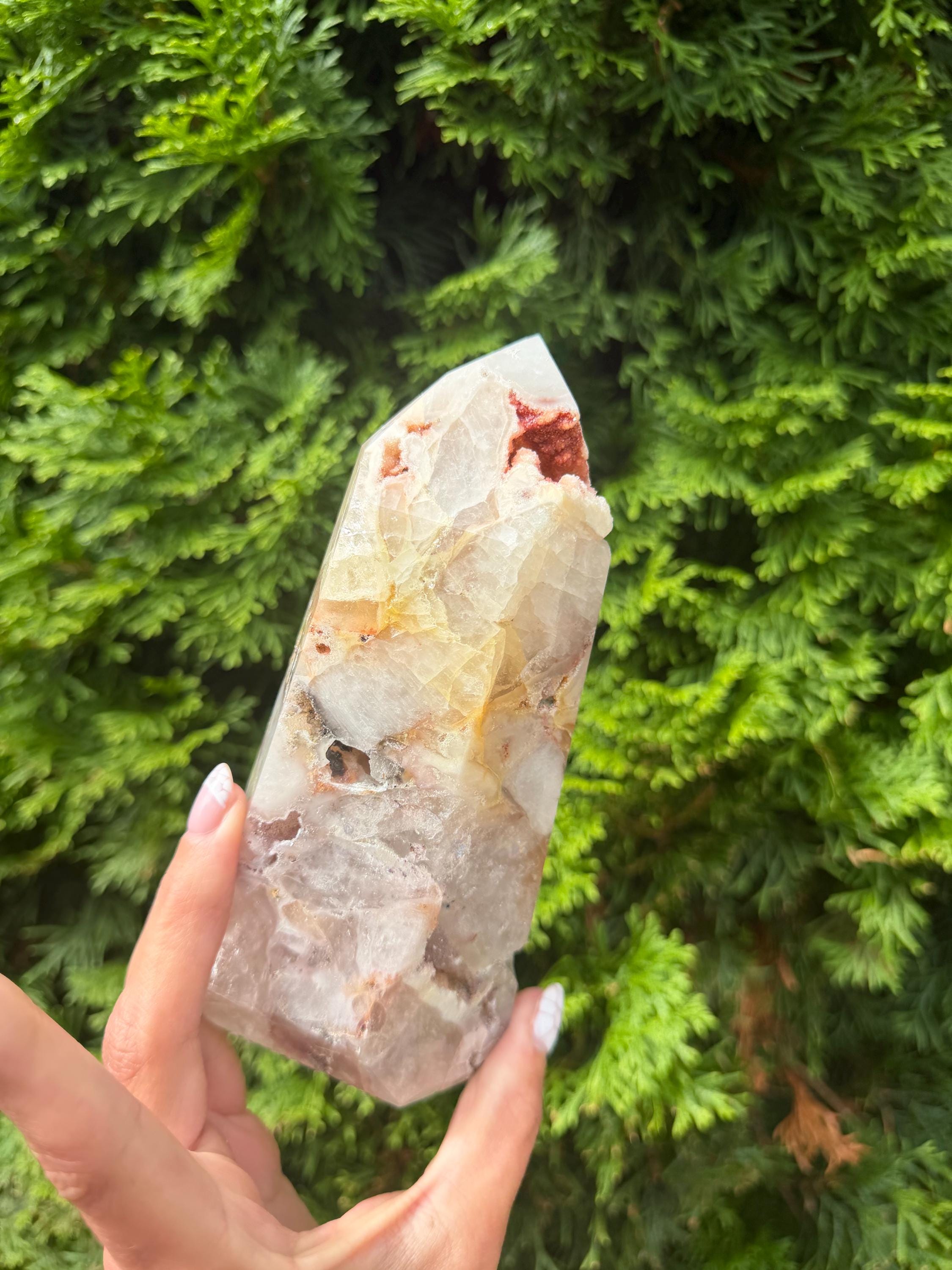 Mosaic Quartz Tower with Pink Druzy Crystal 2
