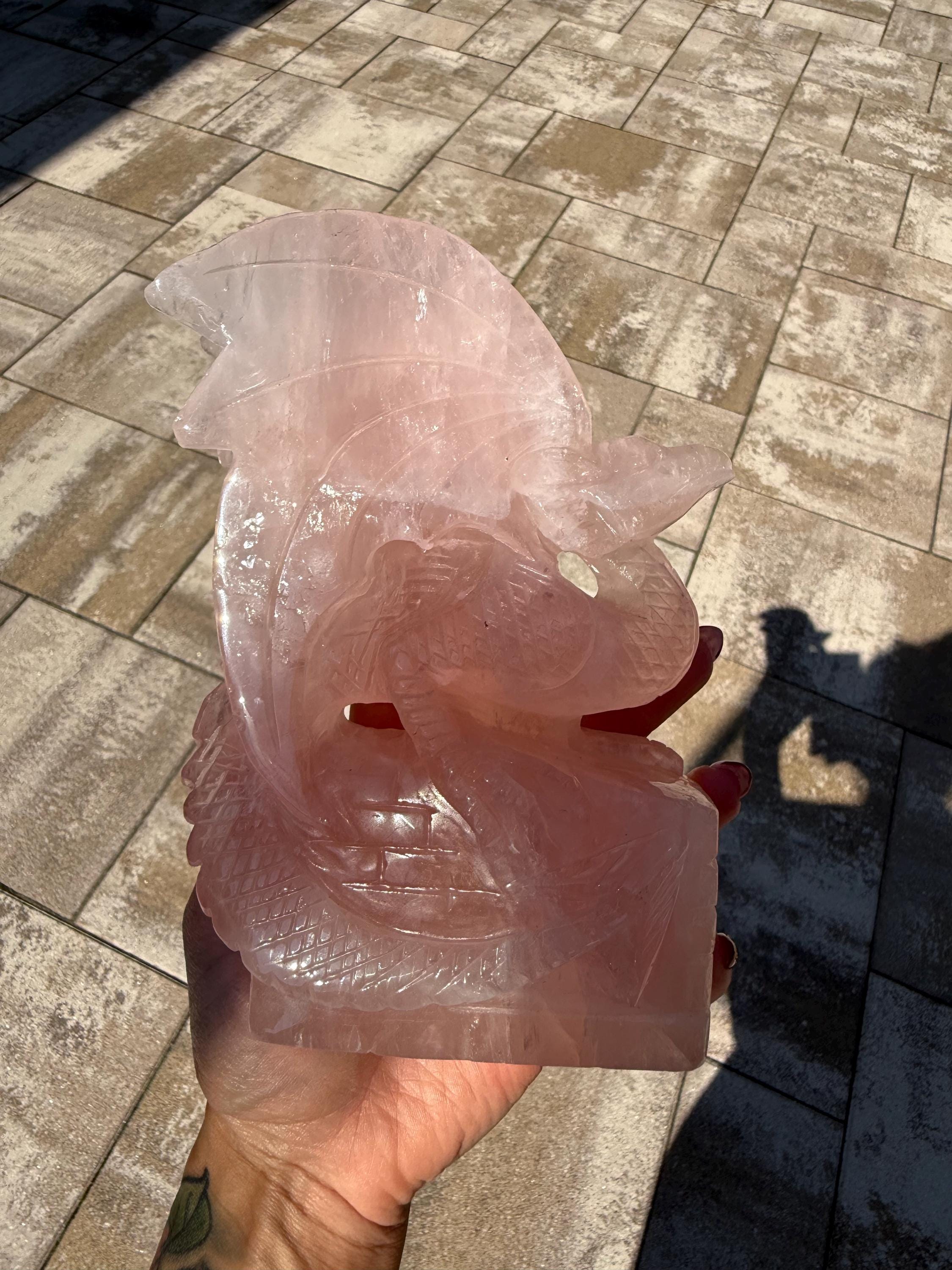 Large Rose Quartz Dragon Carving • Hand-Carved Crystal Guardian Sculpture 12