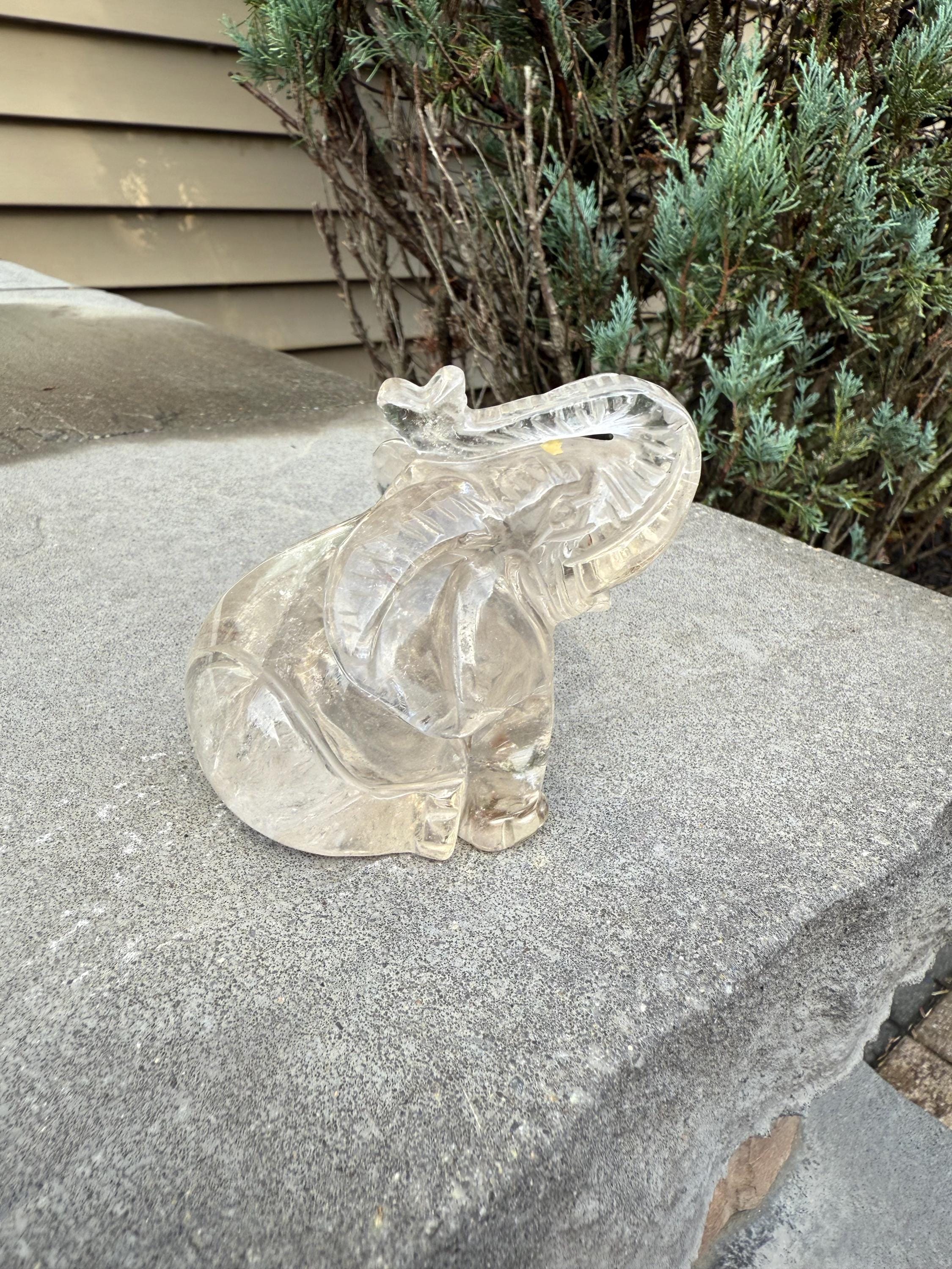 Garden Quartz Elephant Crystal Carving • Hand Carved Lodolite Animal Figurine 5