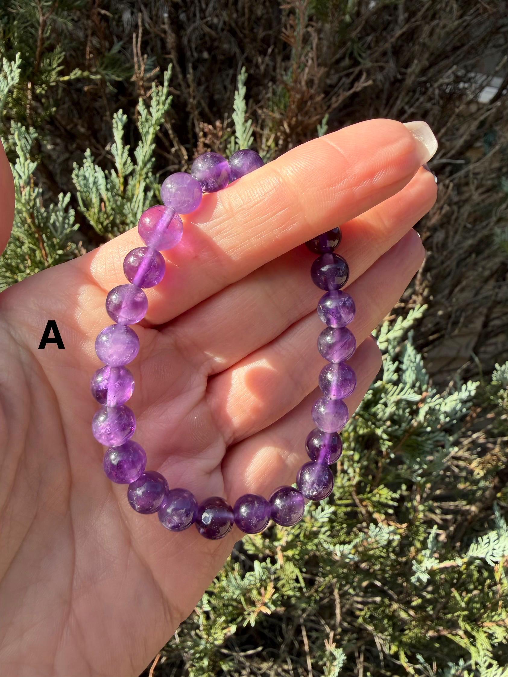 Natural Amethyst Crystal Beaded Bracelets • Polished Gemstone Healing Jewelry 9
