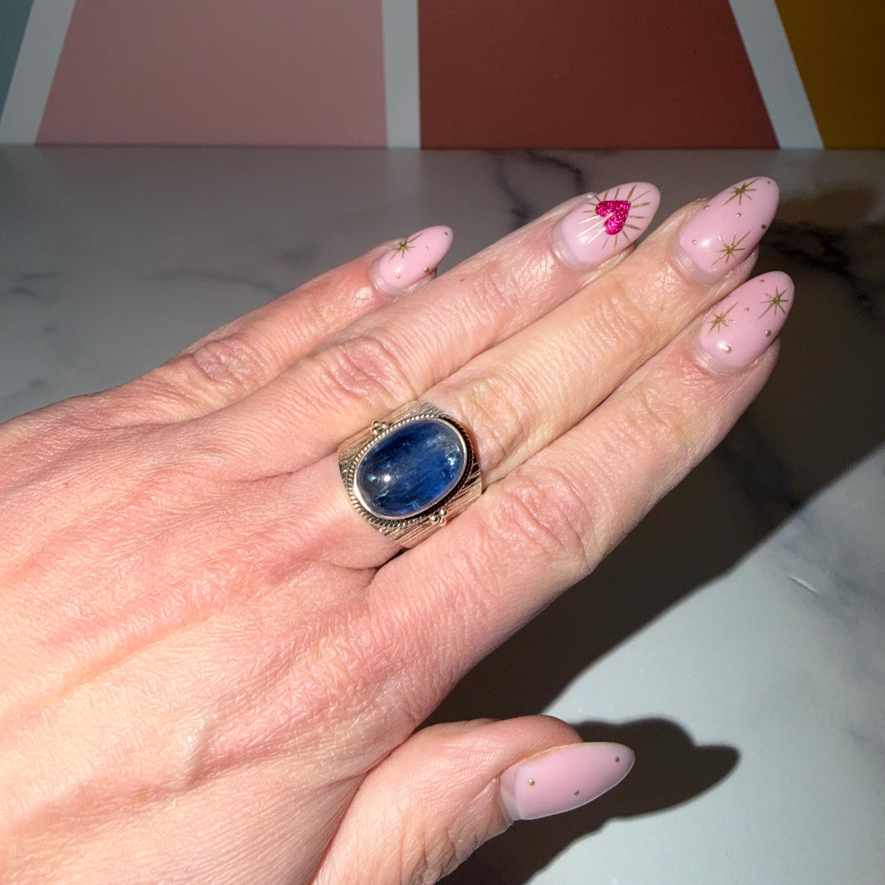 Blue Kyanite Cigar Band Ring • 925 Sterling Silver • Size 7.5 • Statement Gemstone Ring • Boho Crystal Jewelry 2