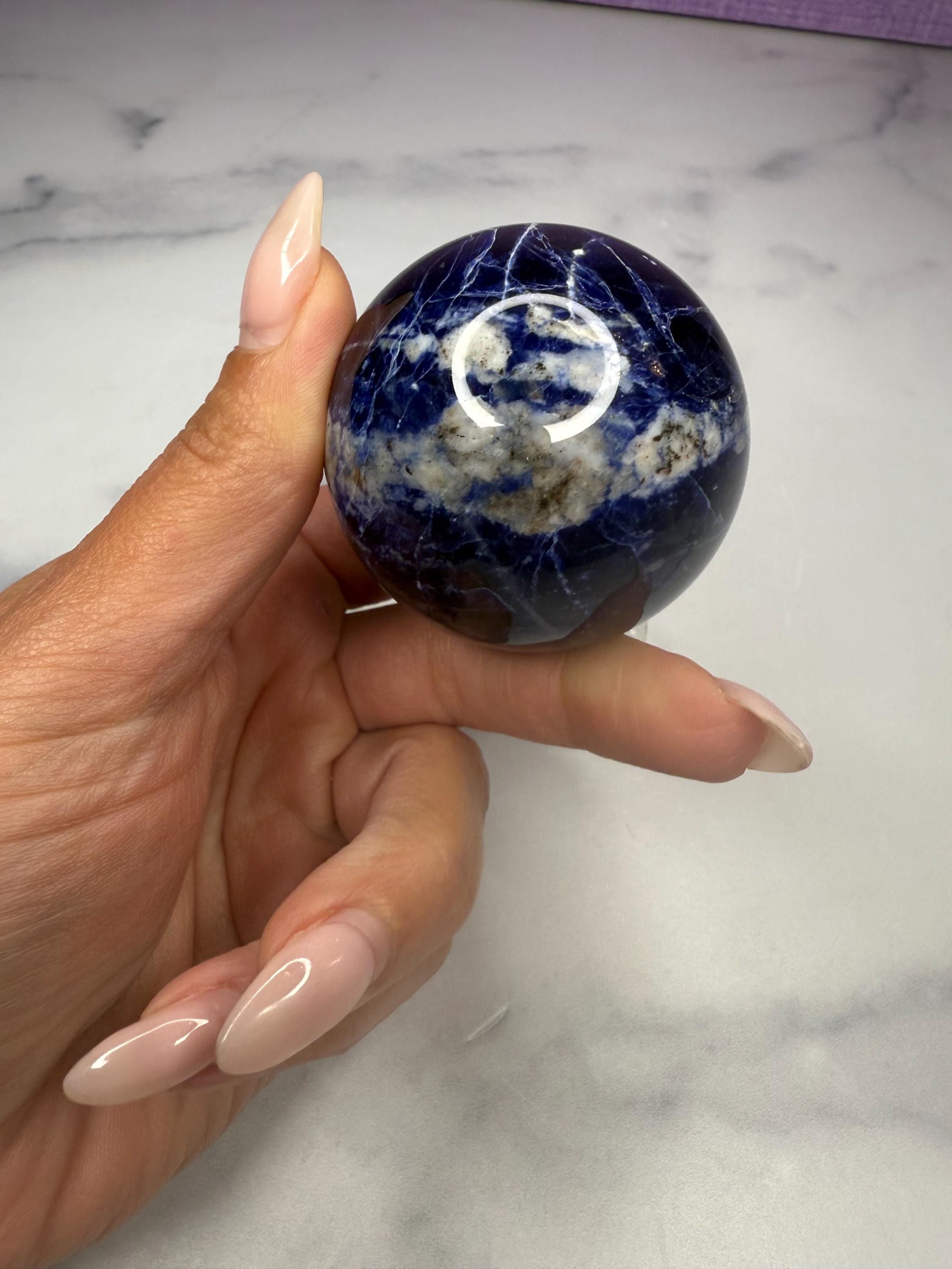 Polished Sodalite Crystal Sphere • Blue White Gemstone Orb, Spiritual Decor 2