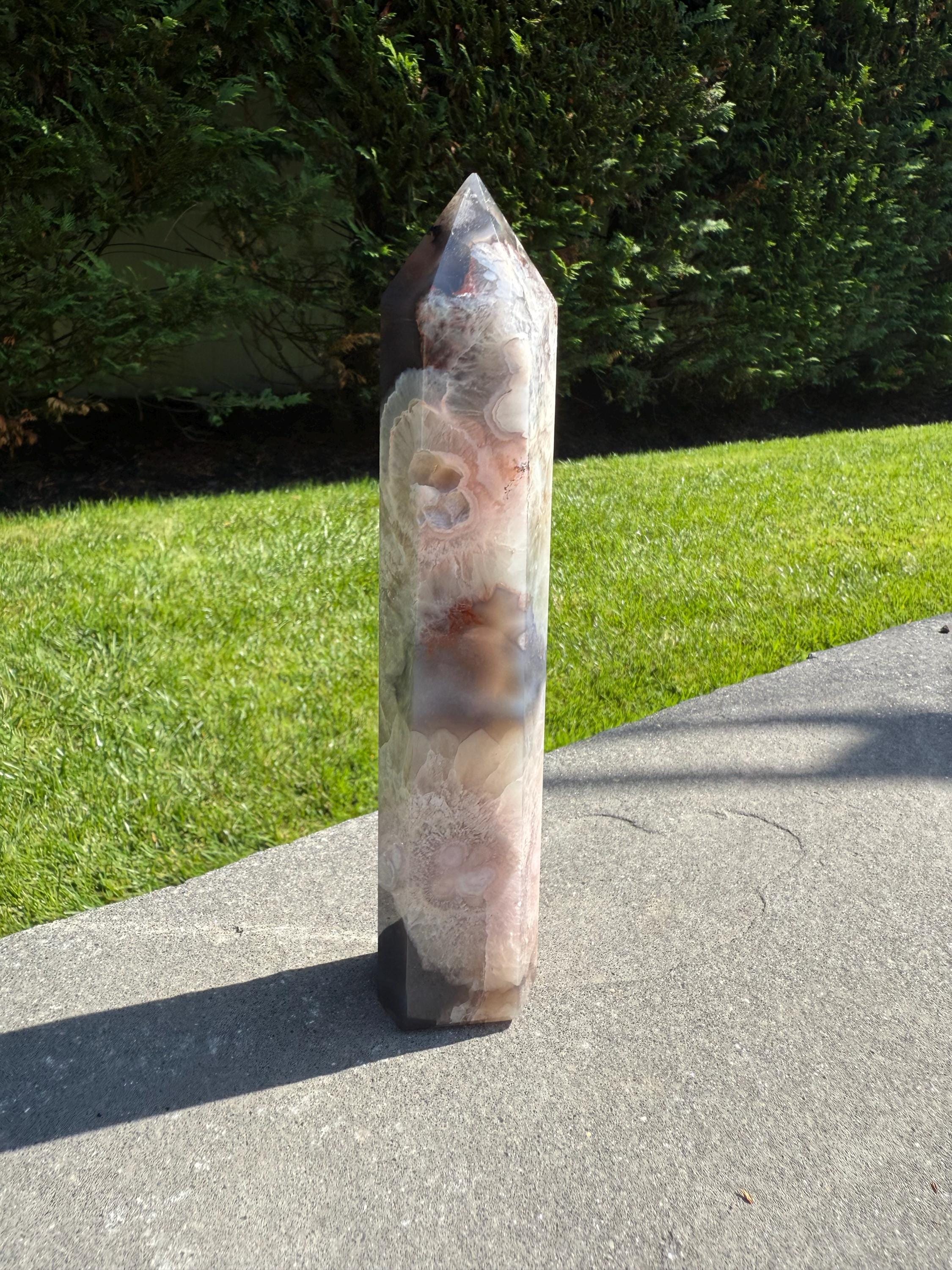 Black Flower Agate Druzy Crystal Tower • Polished Obelisk, Spiritual Decor 10