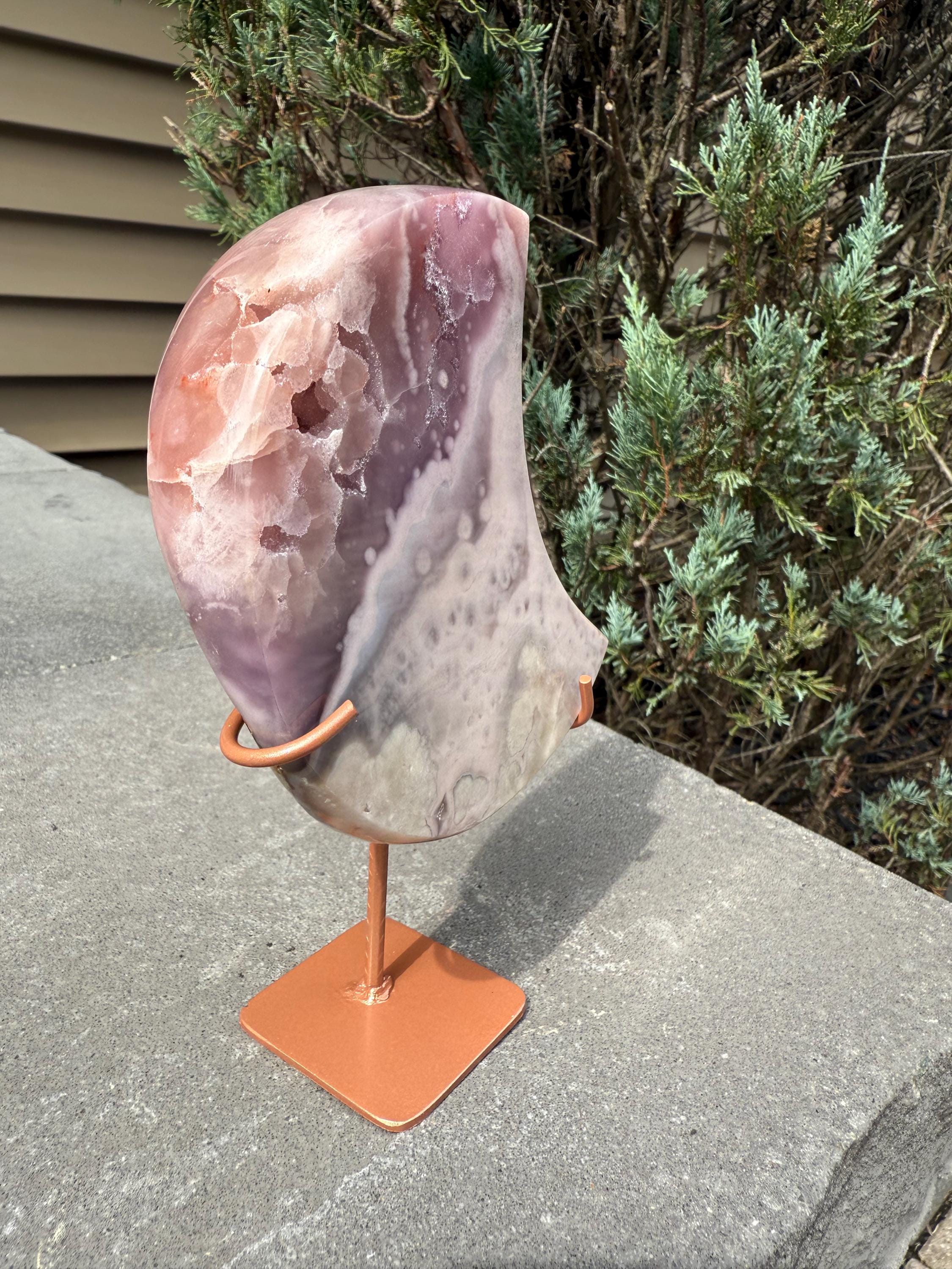 Pink Amethyst Druzy Moon Carving • Celestial Crystal Stand Display 3