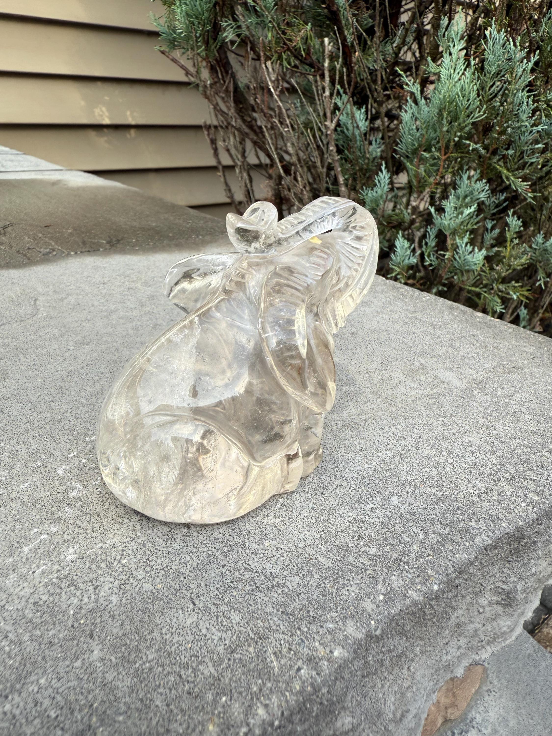 Garden Quartz Elephant Crystal Carving • Hand Carved Lodolite Animal Figurine 6