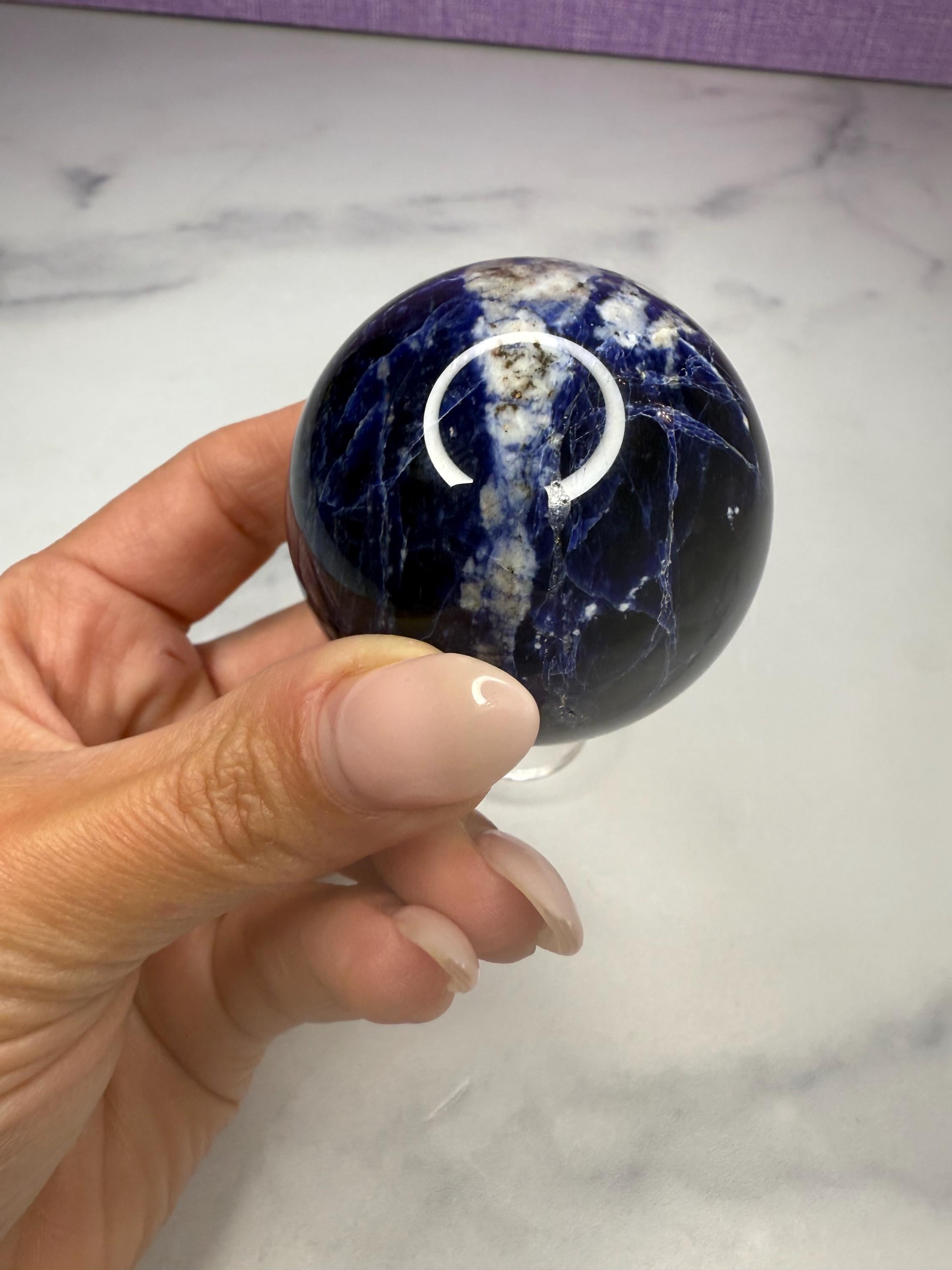 Polished Sodalite Crystal Sphere • Blue White Gemstone Orb, Spiritual Decor