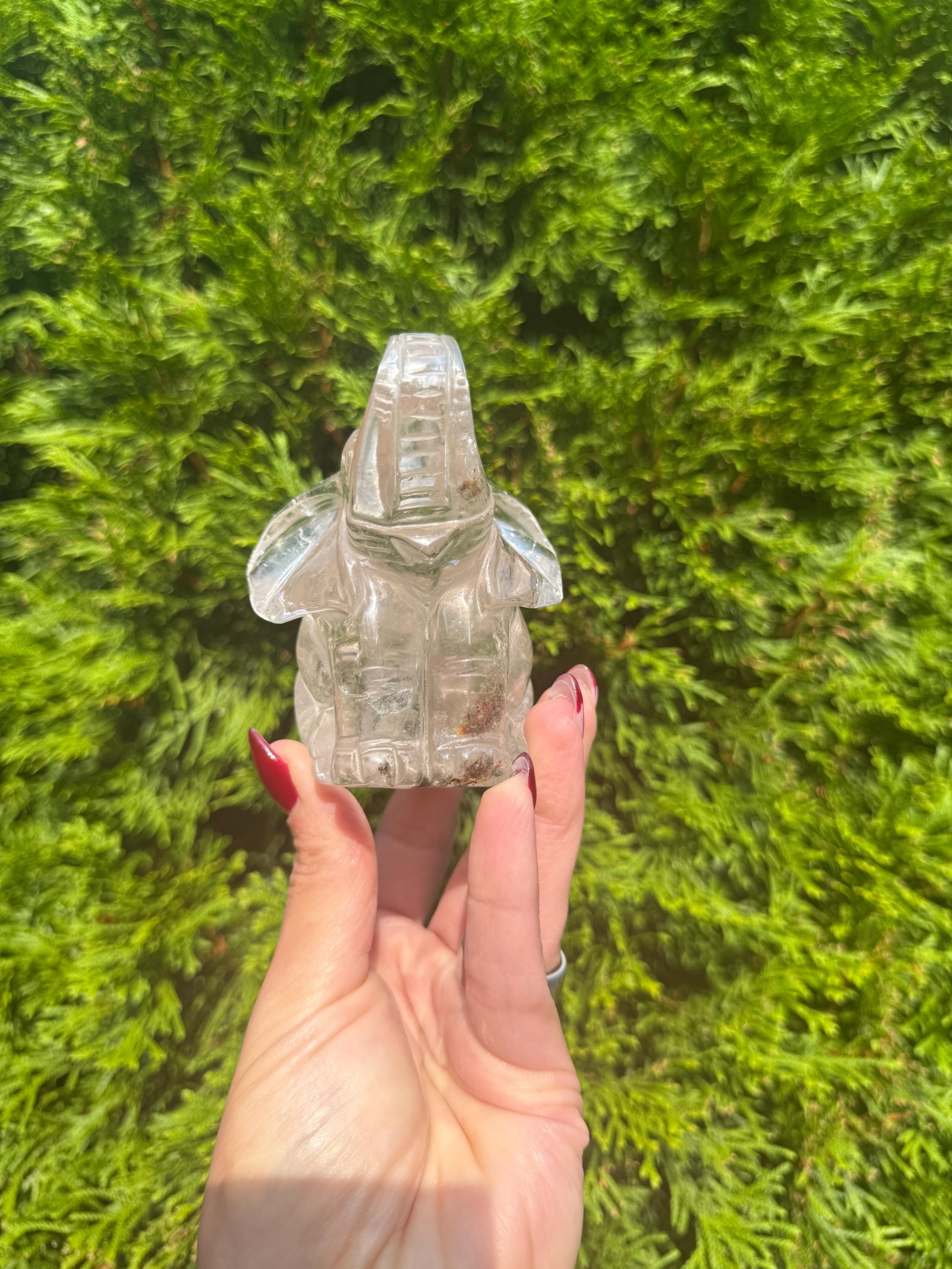 Garden Quartz Elephant Crystal Carving • Hand Carved Lodolite Animal Figurine 14