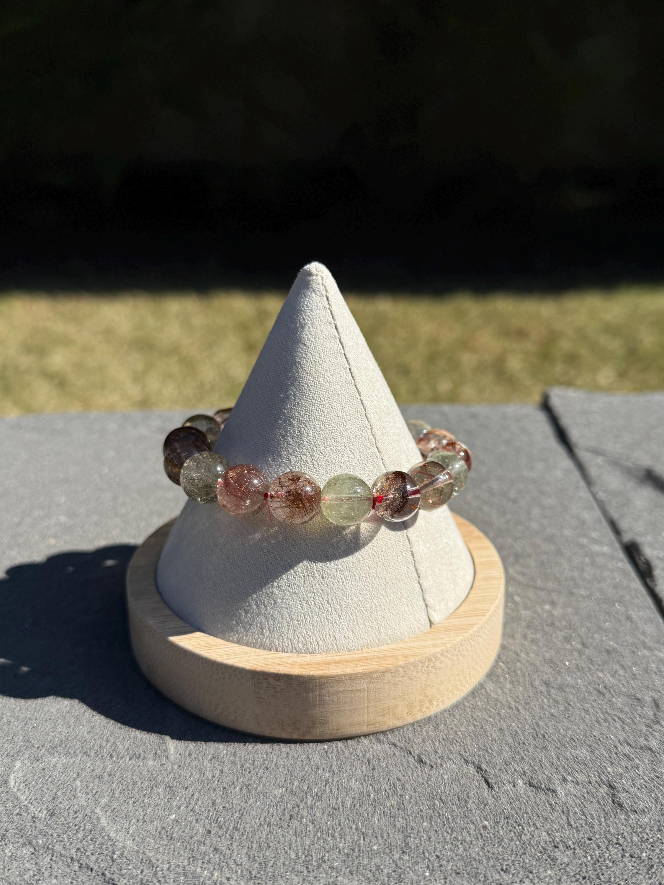 Garden Quartz Stretch Beaded Bracelet • Chlorite Inclusion Crystal Beaded Jewelry (11.5mm) 10