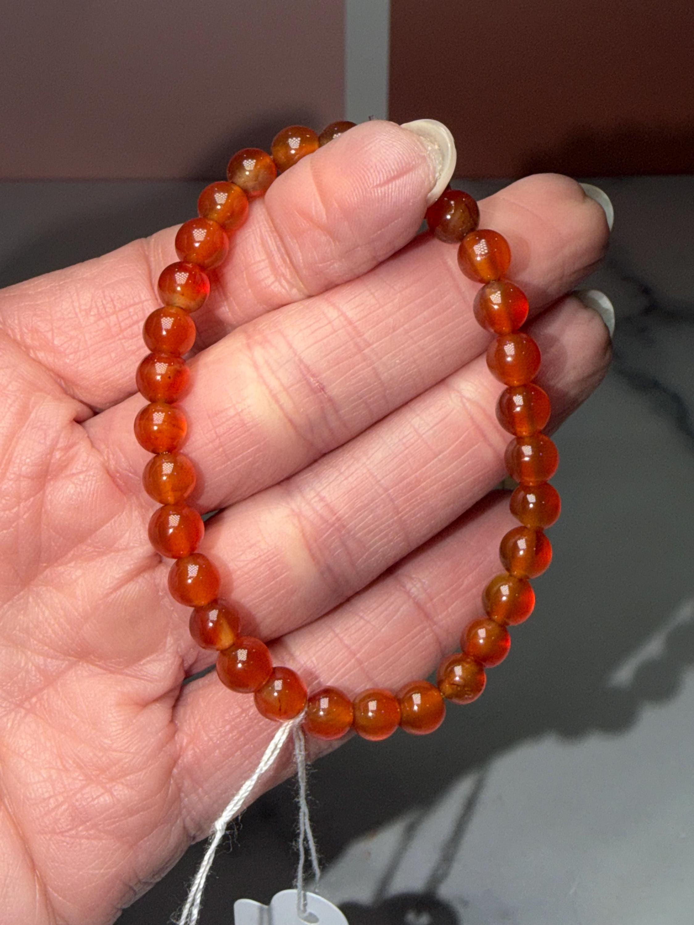Carnelian Crystal Stretch Beaded Bracelet, 6.3mm Gemstone, Bold Energy, Everyday Wear Stretch Jewelry 3