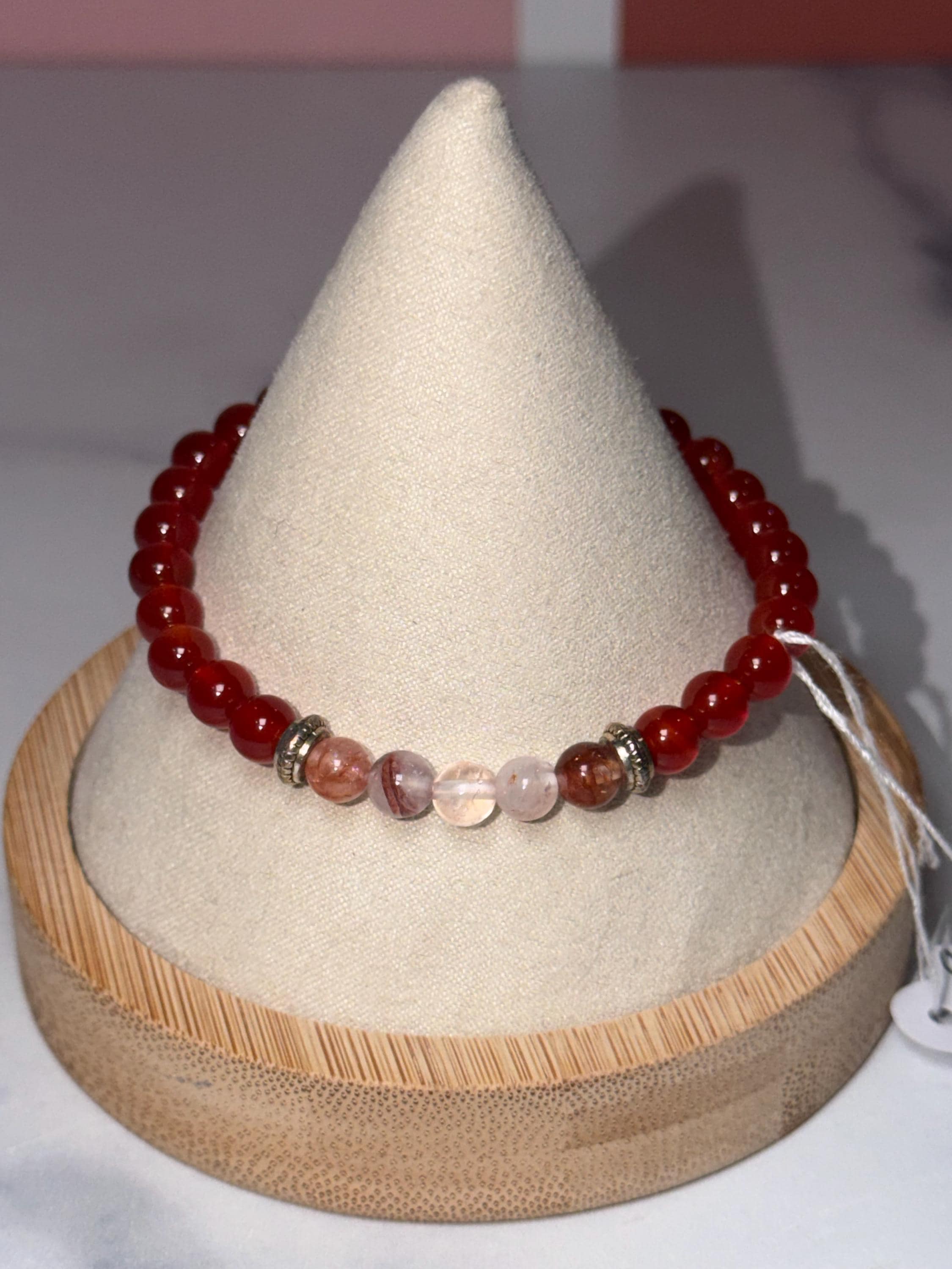 Carnelian & Fire Quartz Stretch Bracelet, Subtle Sparkle Gemstone Jewelry 2