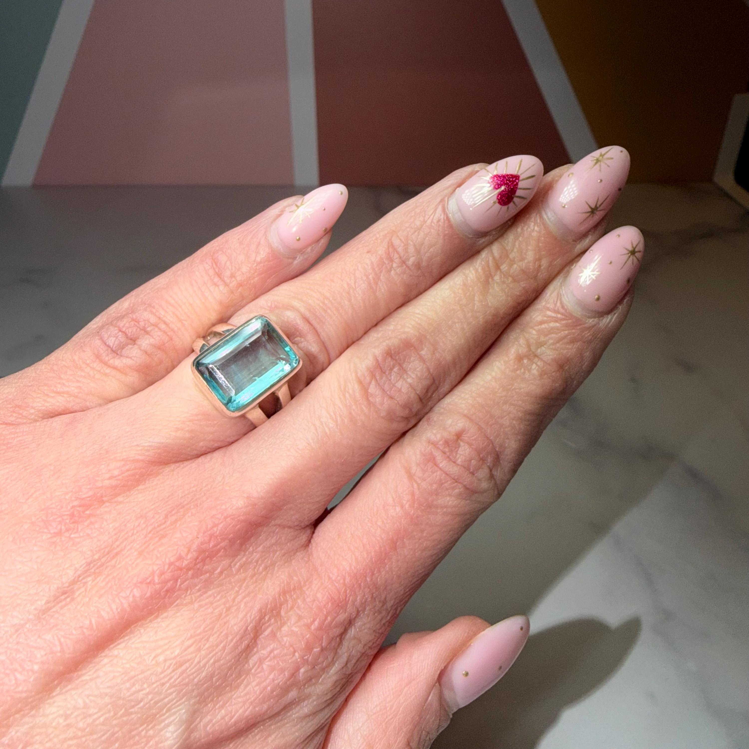 Faceted Blue Fluorite Ring Size 6, 925 Sterling Silver Statement Ring Crystal Jewelry Gift 2