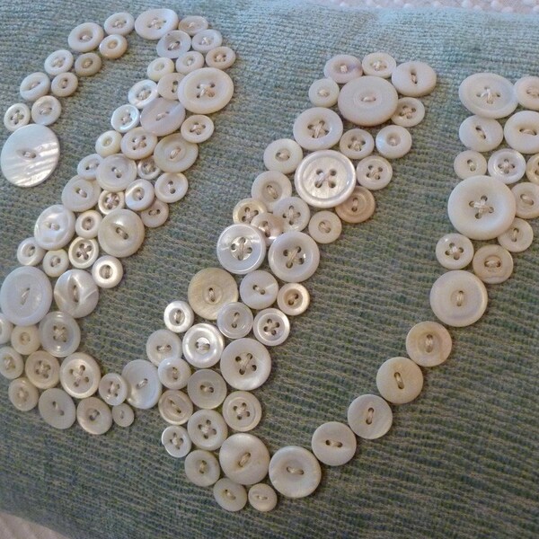 Blue Chenille Letter 'W' Pillow Monogrammed in Vintage Buttons -- by Letter Perfect Designs on Etsy