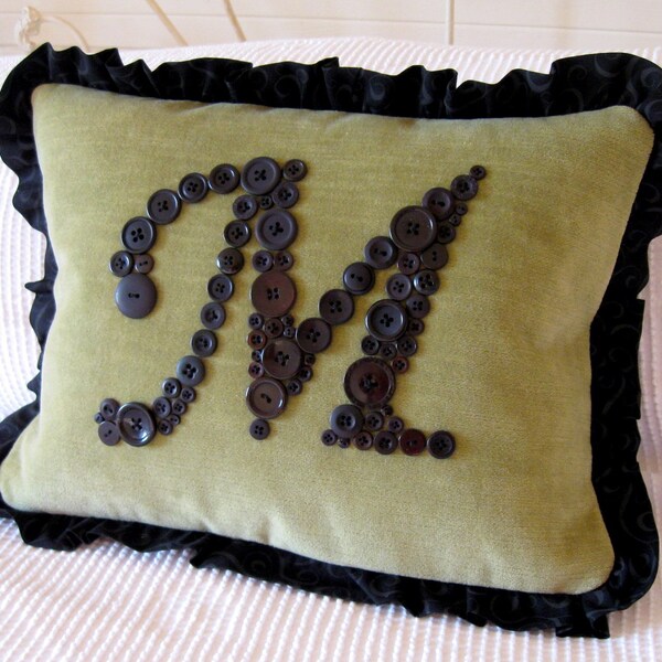 Personalized Letter 'M' Pillow Monogrammed in Black Buttons -- Reserved for 'BeesBlooms'
