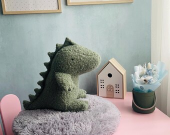 Handmade Bouclé Dinosaur Plush, Green Dino Nursery Decor